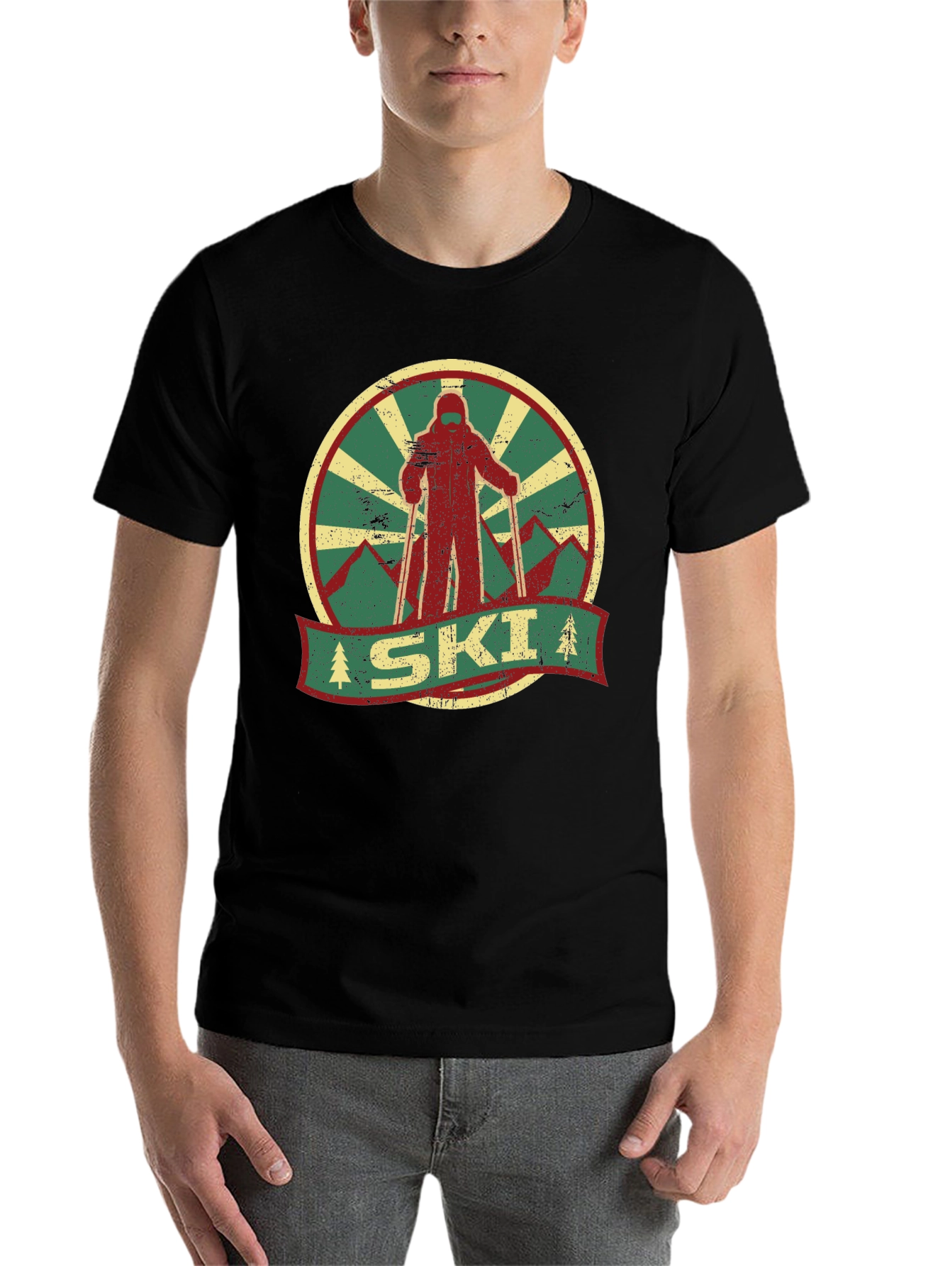 Black Vintage Ski Graphic Tee - Retro Winter Sports T-Shirt view 7