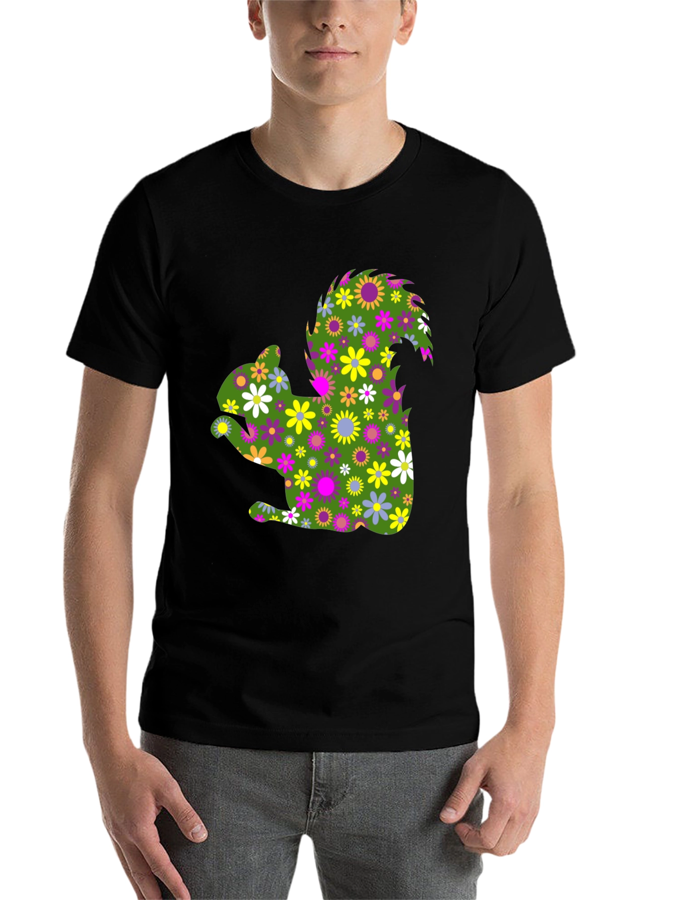 Black Floral Squirrel Graphic Tee - Unique Nature Shirt view 7