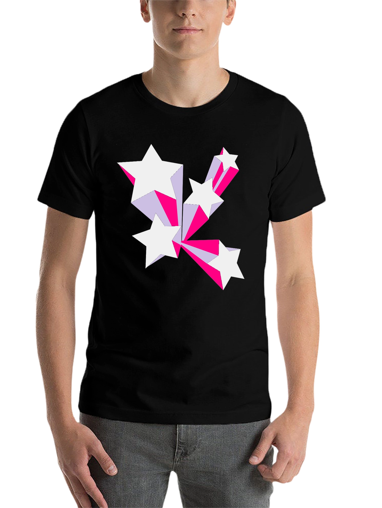 Black Retro Star Burst Graphic Tee - Black Cotton Blend view 7