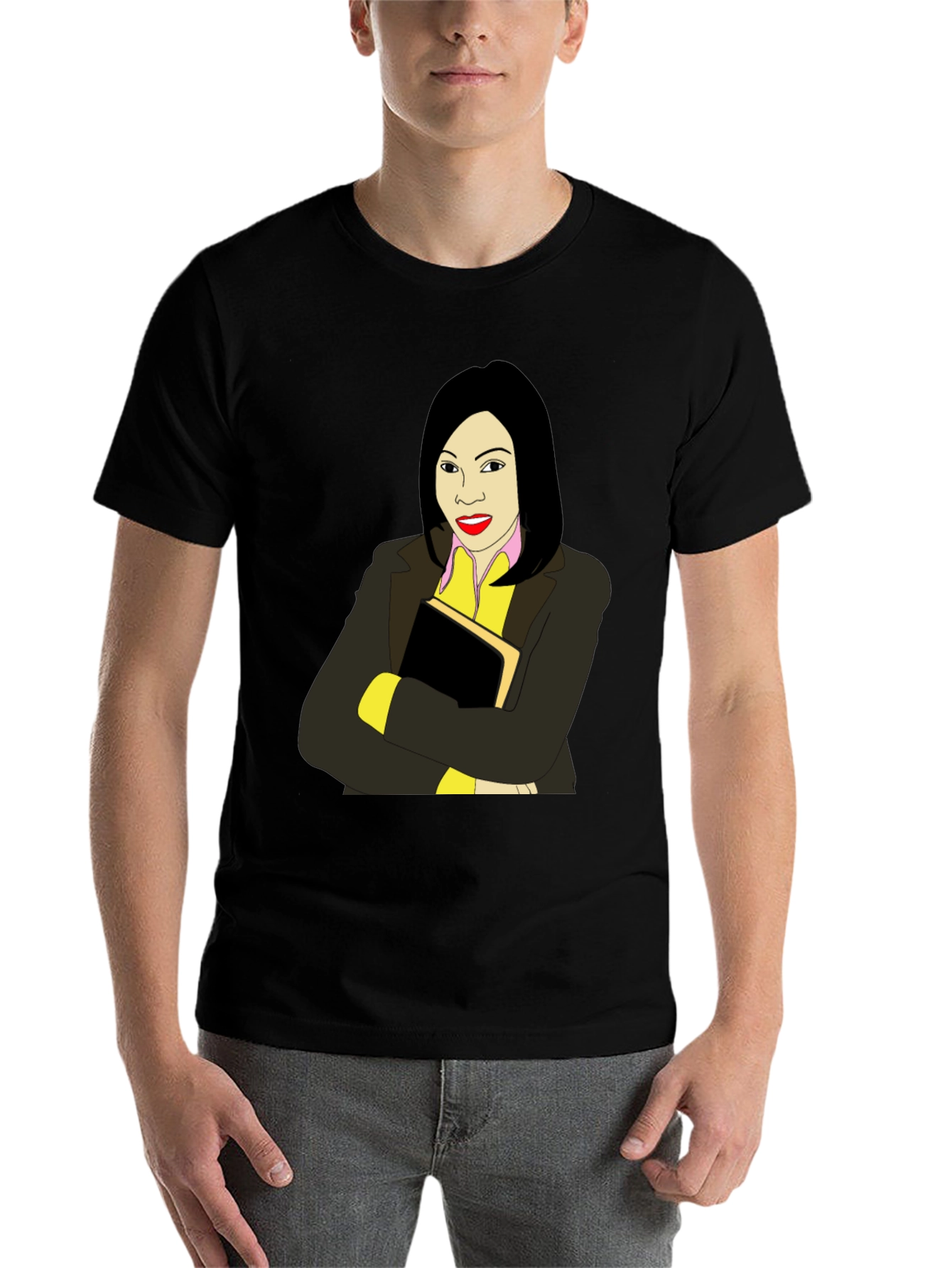 Illustrated Woman on Black T-Shirt - 7