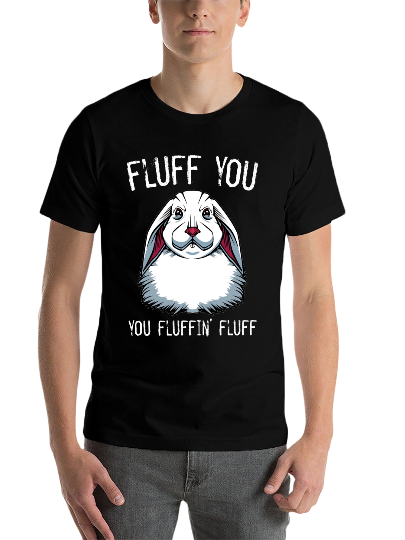 Black Fluff You Bunny Graphic T-Shirt view 7