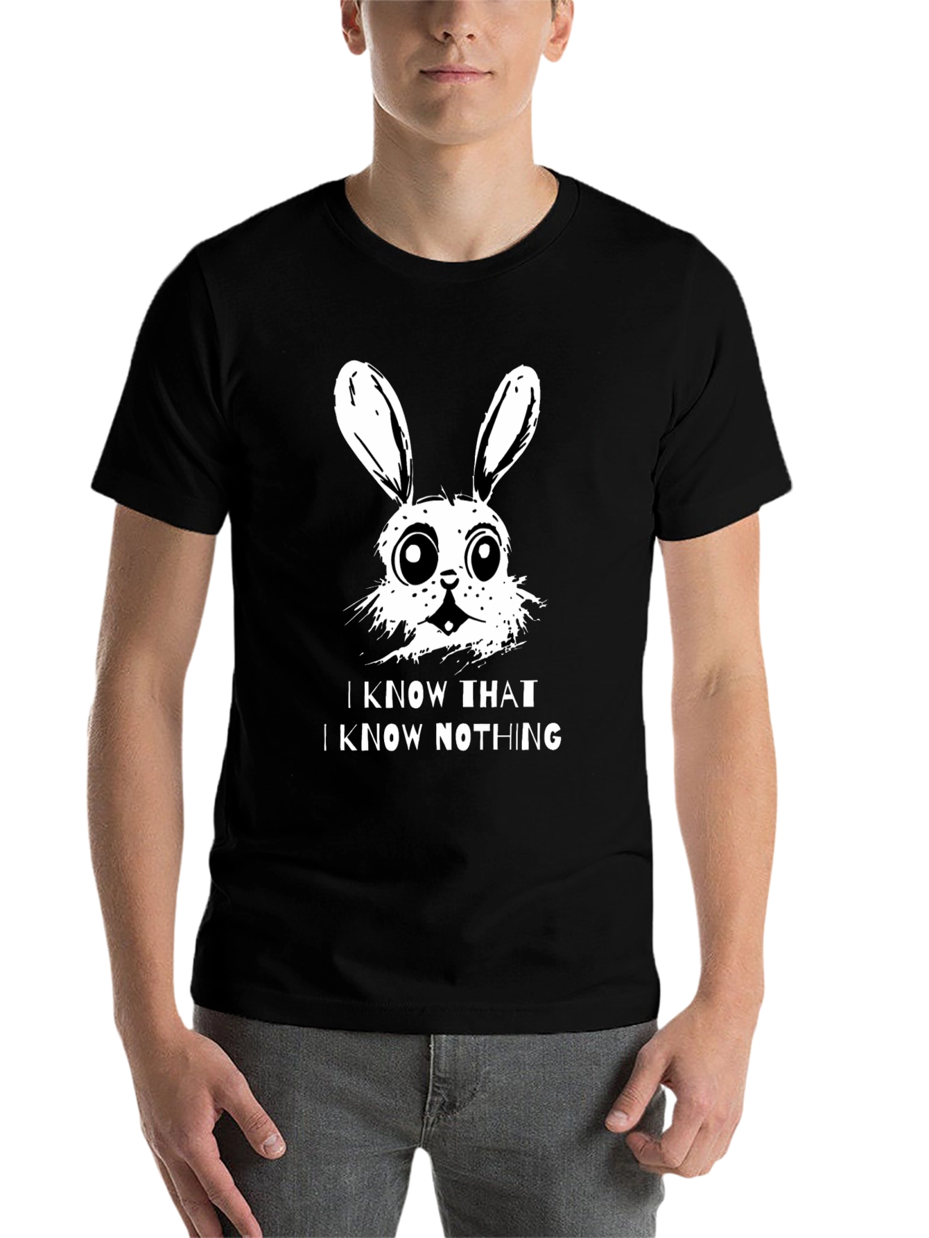 Black I Know That I Know Nothing Bunny T-Shirt view 7