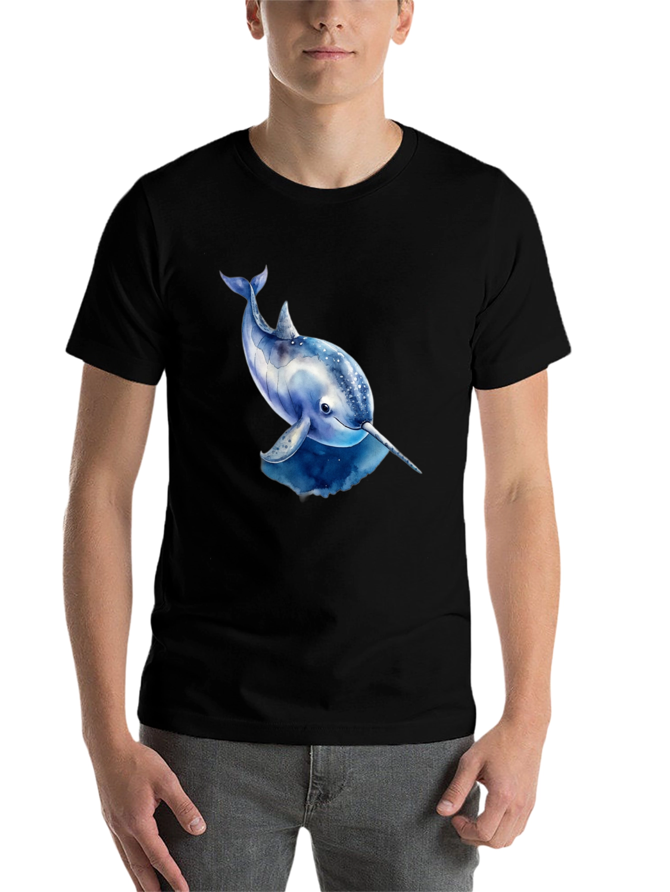 Black Narwhal Graphic Tee - Black Cotton T-Shirt view 7