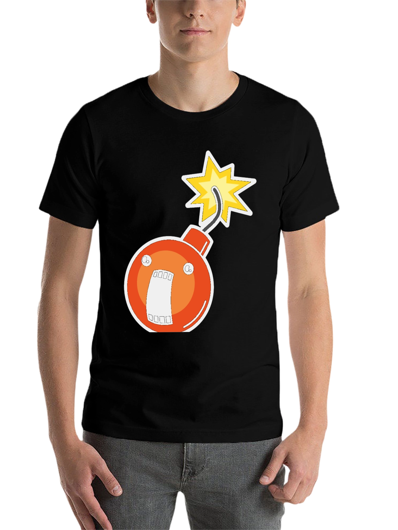 Black Funny Bomb Graphic Tee - Black Crew Neck view 7