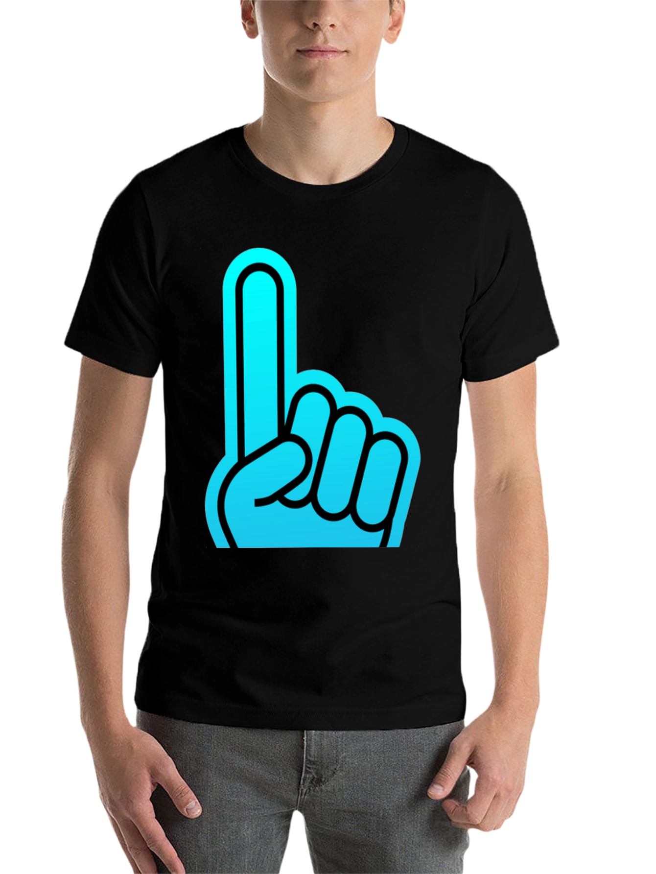 Black Foam Finger Graphic Black T-Shirt view 7