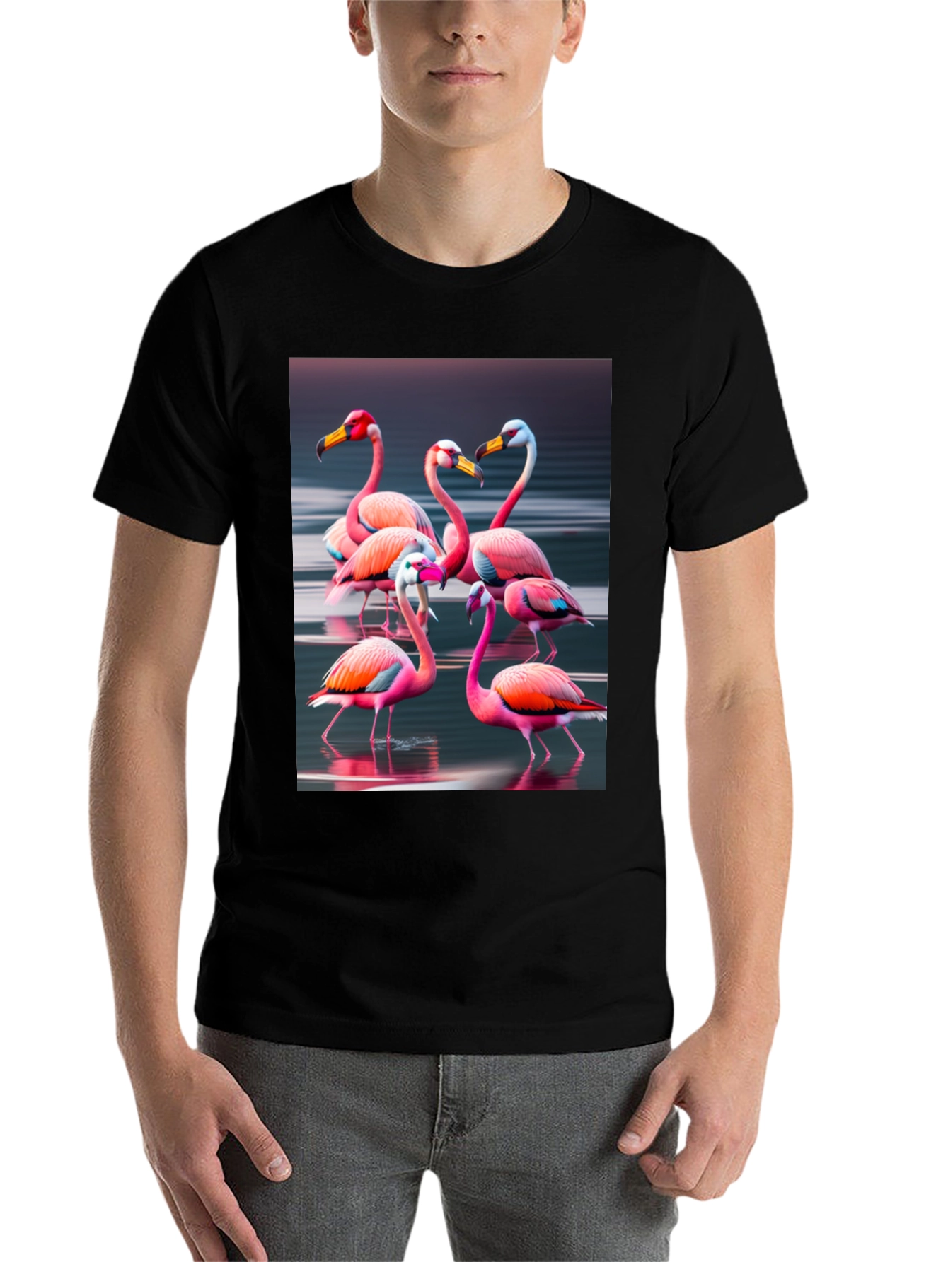 Black Flamingo Flock Graphic Tee - Black Cotton view 7