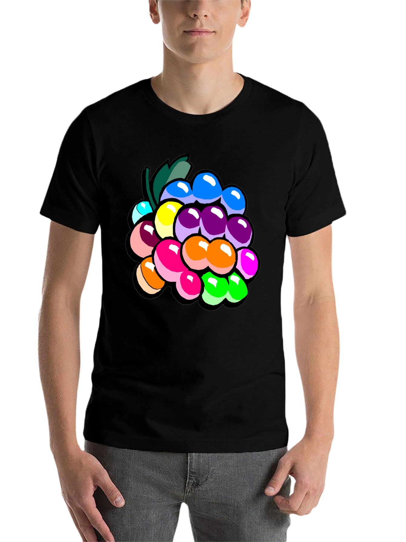Black Colorful Grapes Graphic T-Shirt - Novelty Fruit Tee view 7