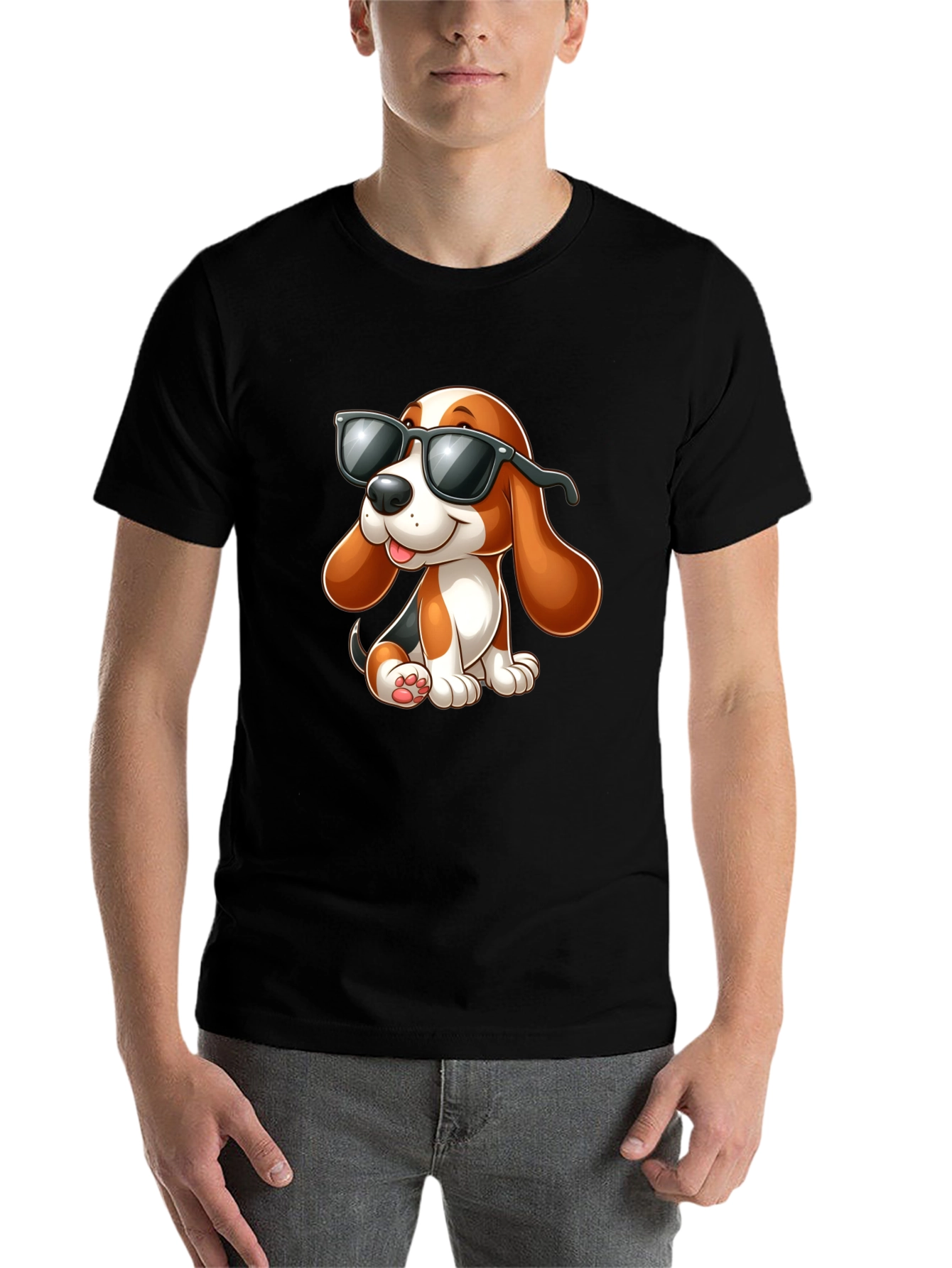Black Cool Cartoon Dog Graphic T-Shirt view 7