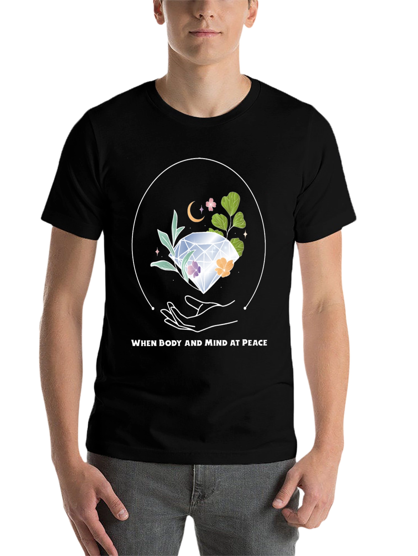 Black Peaceful Mind T-Shirt: Body and Mind at Peace Design view 7