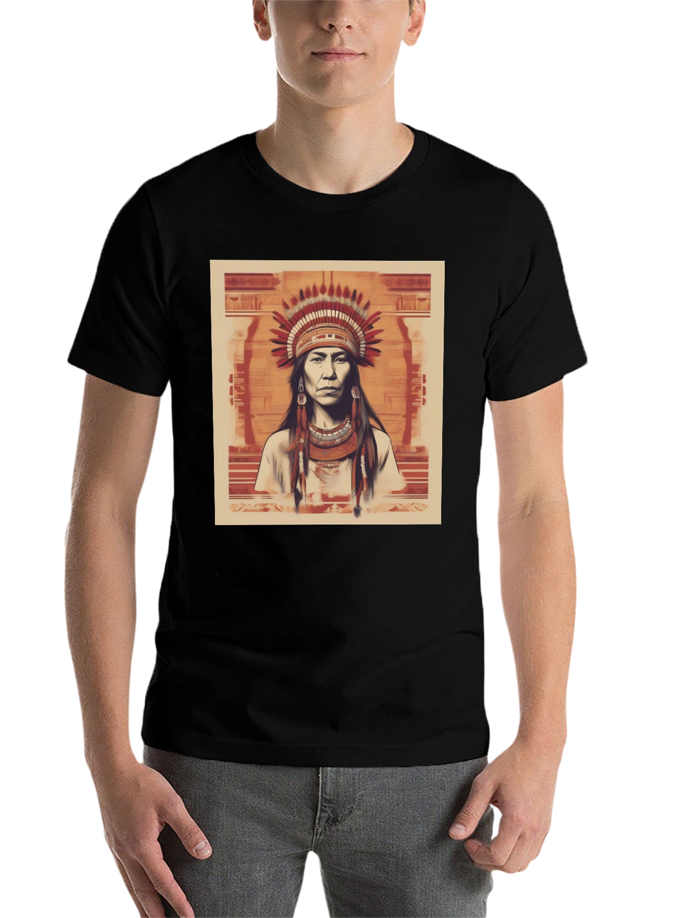Black Native American Chief Graphic Tee - Black Cotton view 7
