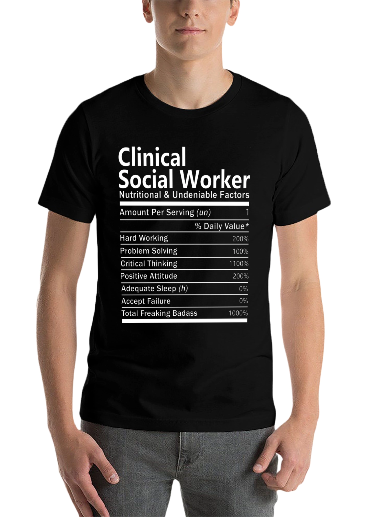 Black Clinical Social Worker Nutrition Facts Black T-Shirt view 7