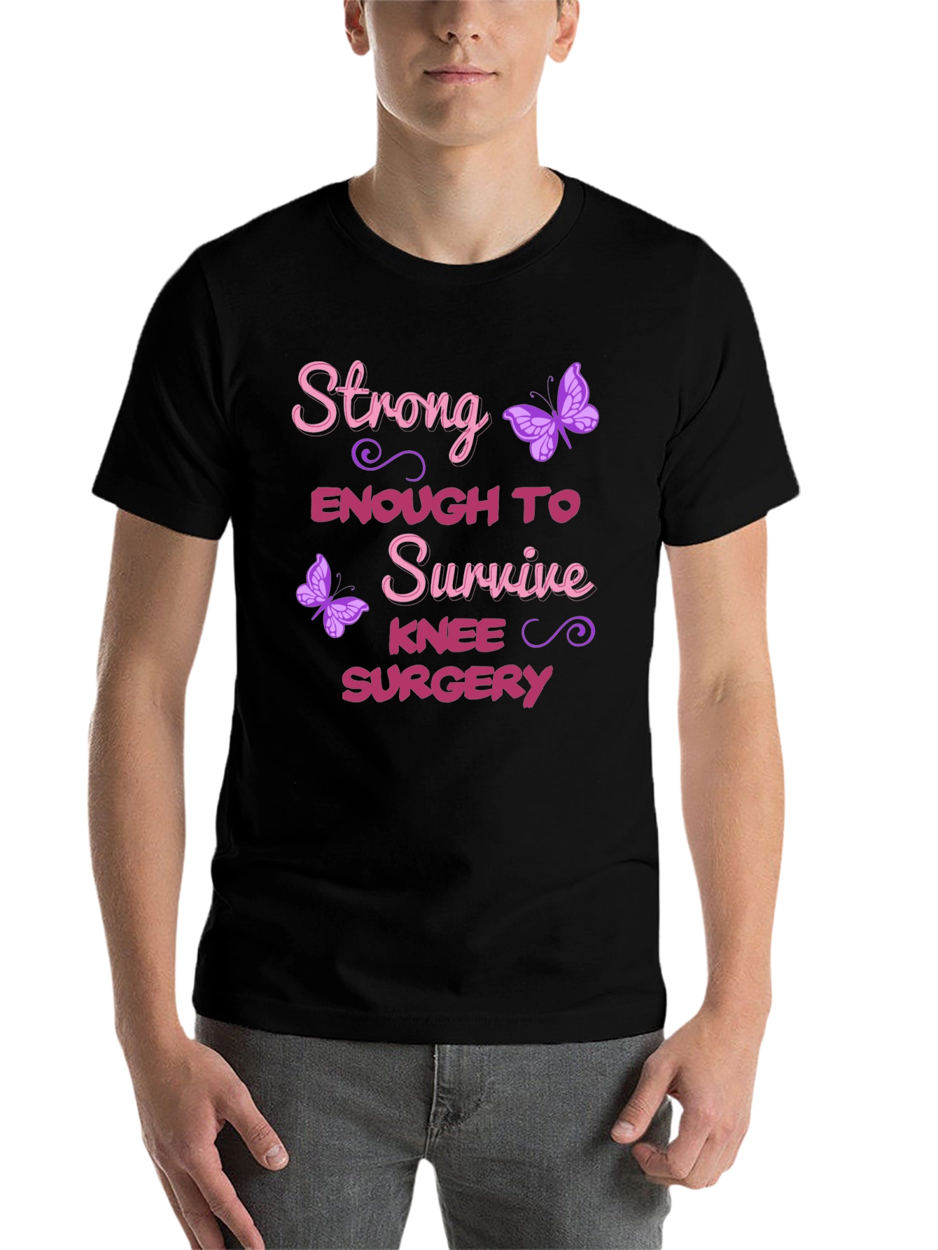 Black Strong Enough Knee Surgery T-Shirt view 7