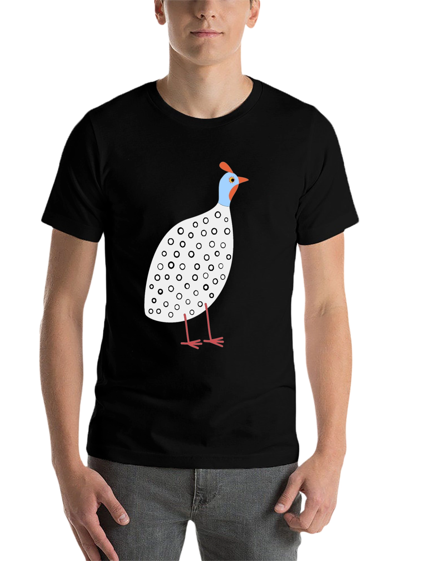 Black Guinea Fowl Graphic Tee - Black Cotton Shirt view 7