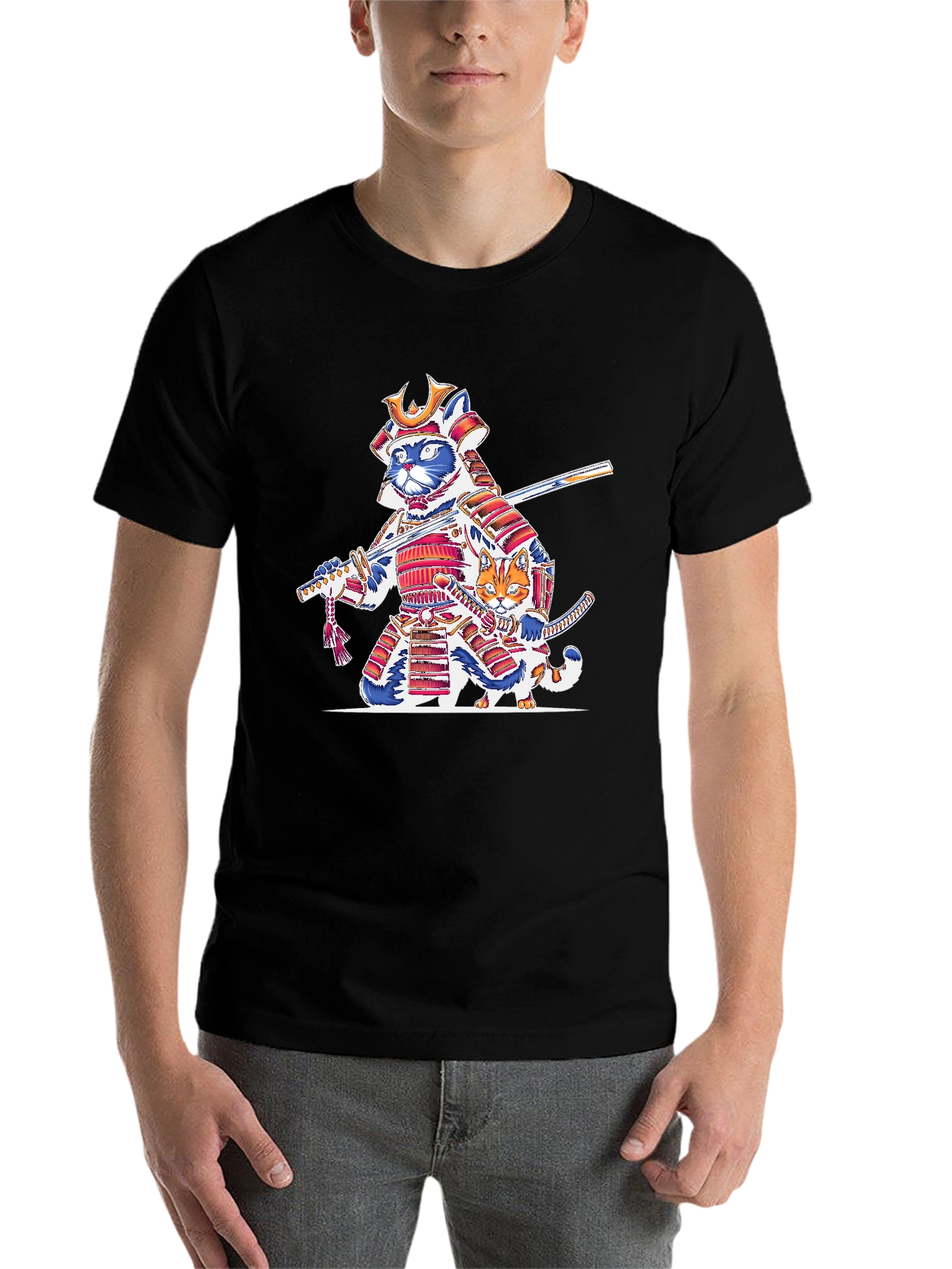 Black Samurai Cat T-Shirt: Feline Warrior Design view 7