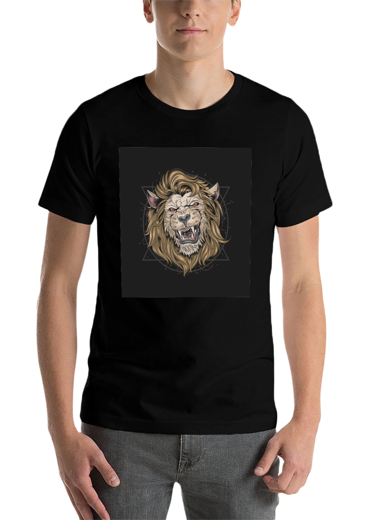 Black Lion Graphic Print Black T-Shirt view 7