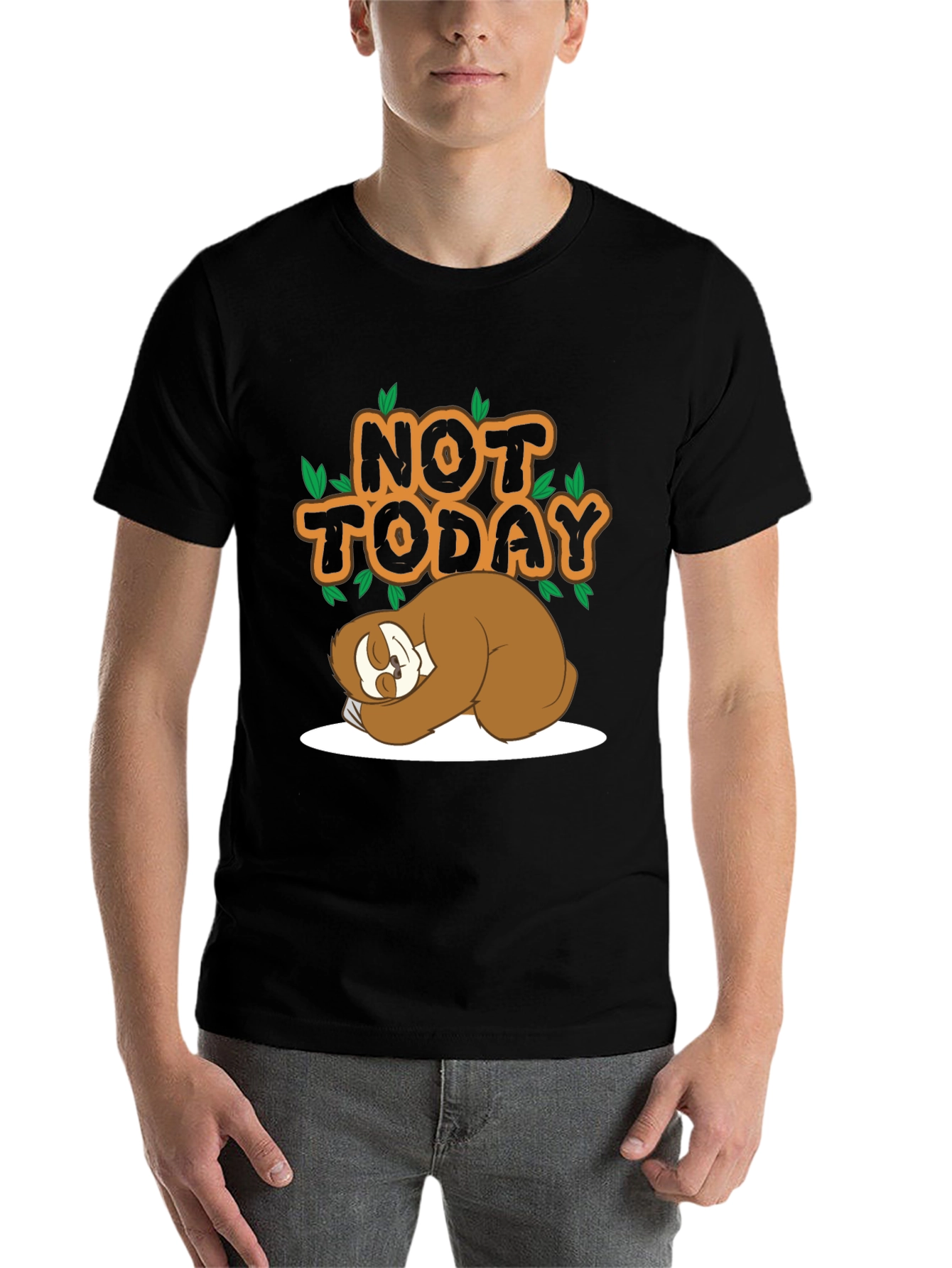 Black Funny Sloth Not Today Black T-Shirt view 7