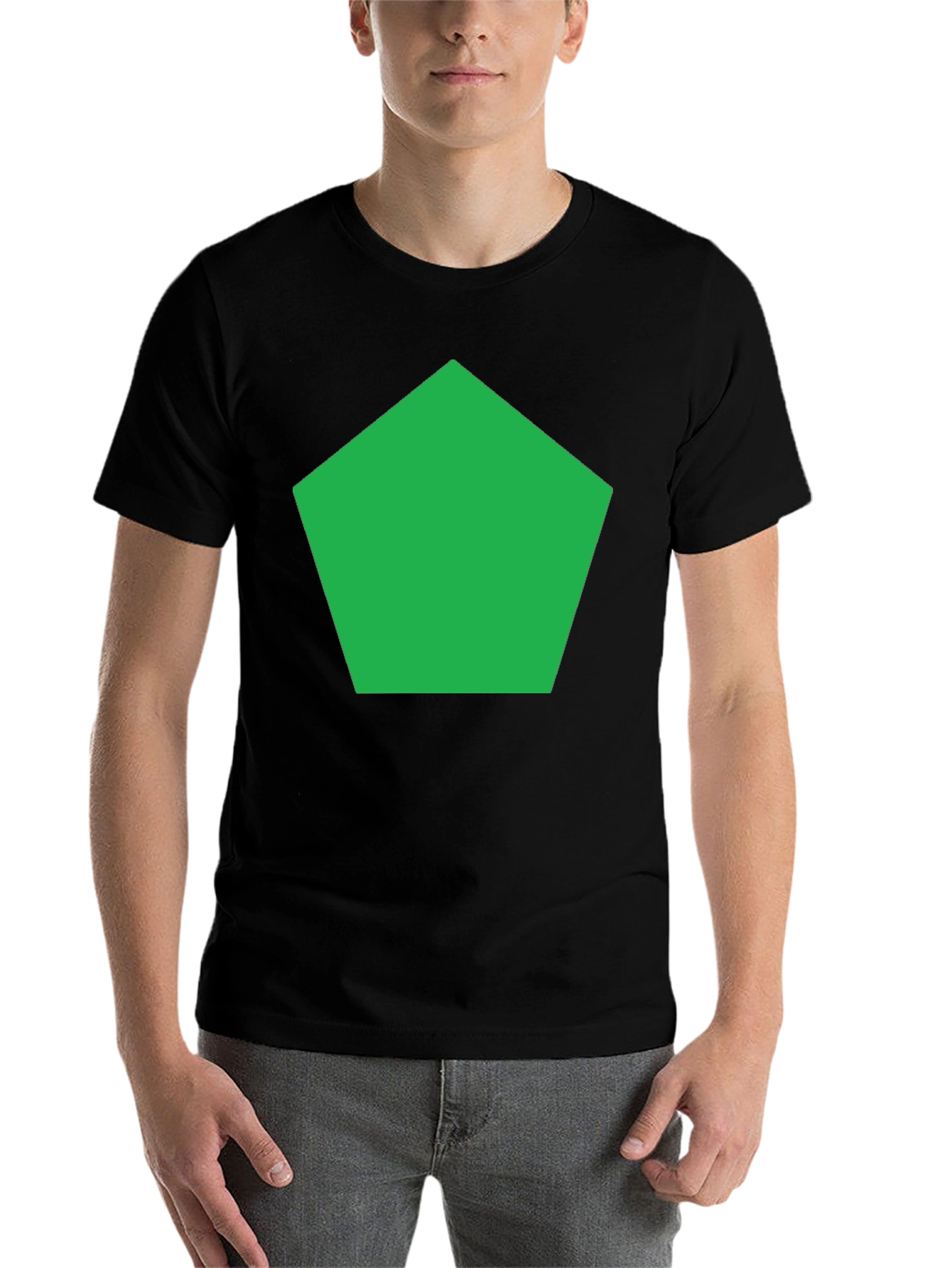 Black Modern Geometric Tee - Green Pentagon Design view 7