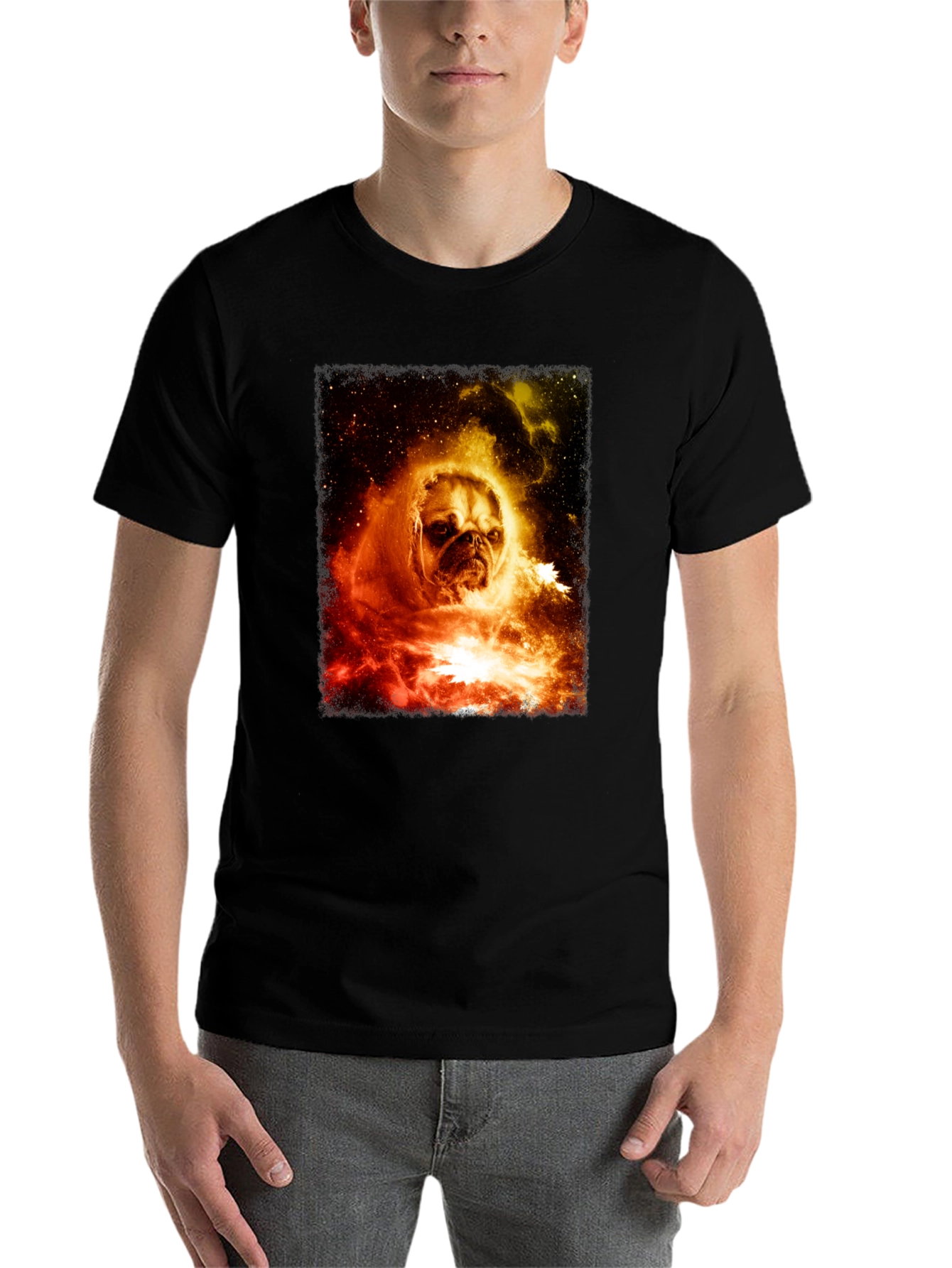 Black Cosmic Pug Graphic T-Shirt - Men's Black Tee view 7
