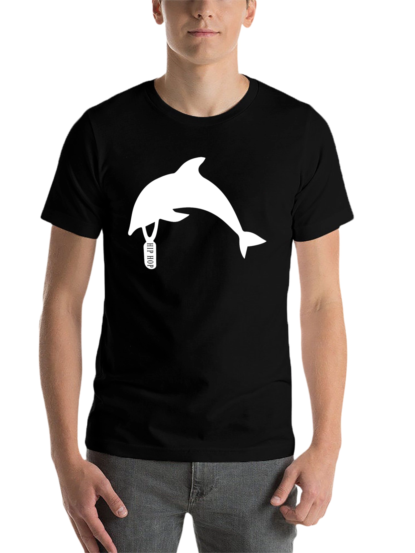 Black Hip Hop Dolphin Black T-Shirt - Unique Graphic Tee view 7