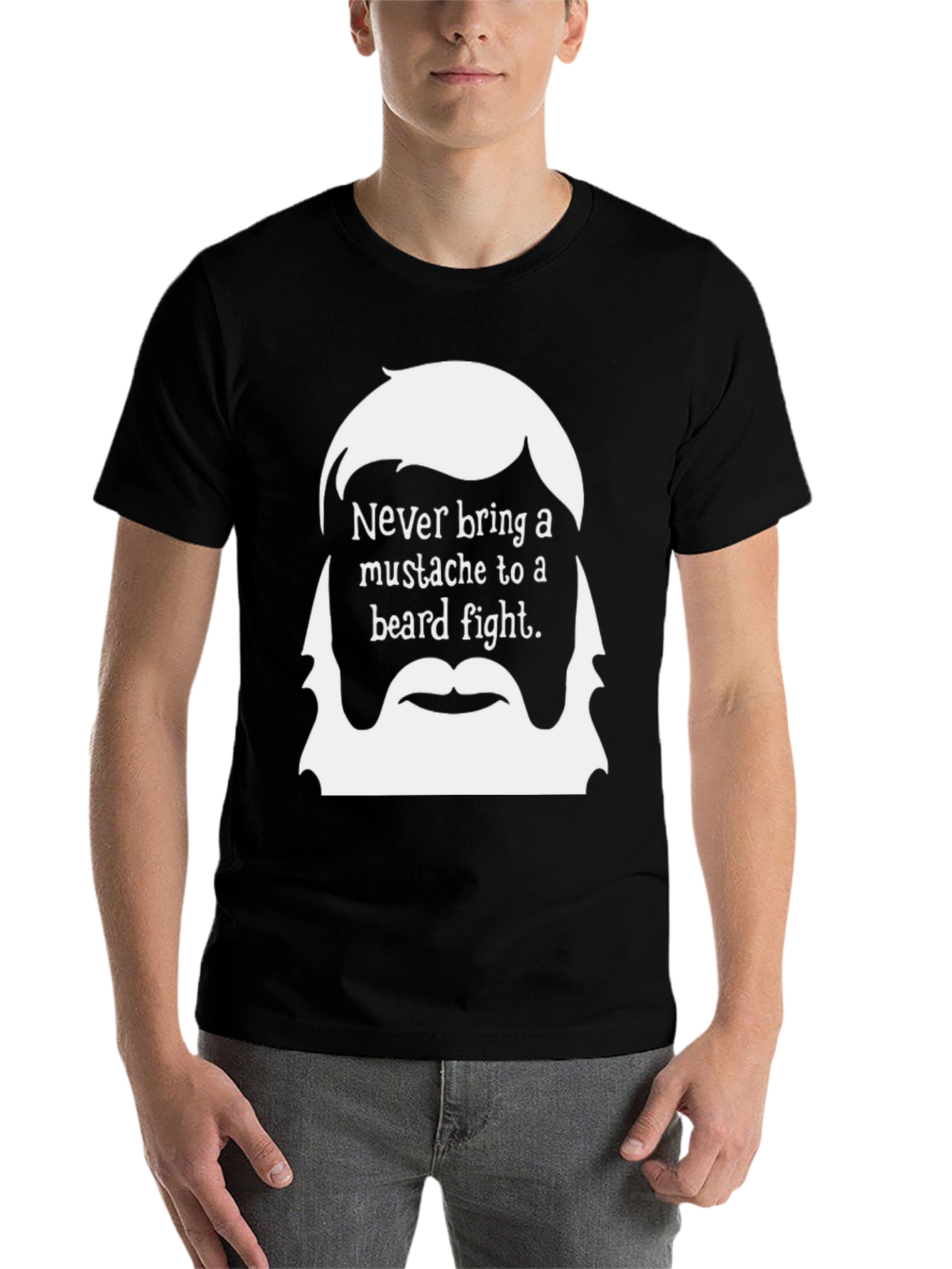 Black Never Bring a Mustache to a Beard Fight T-Shirt view 7