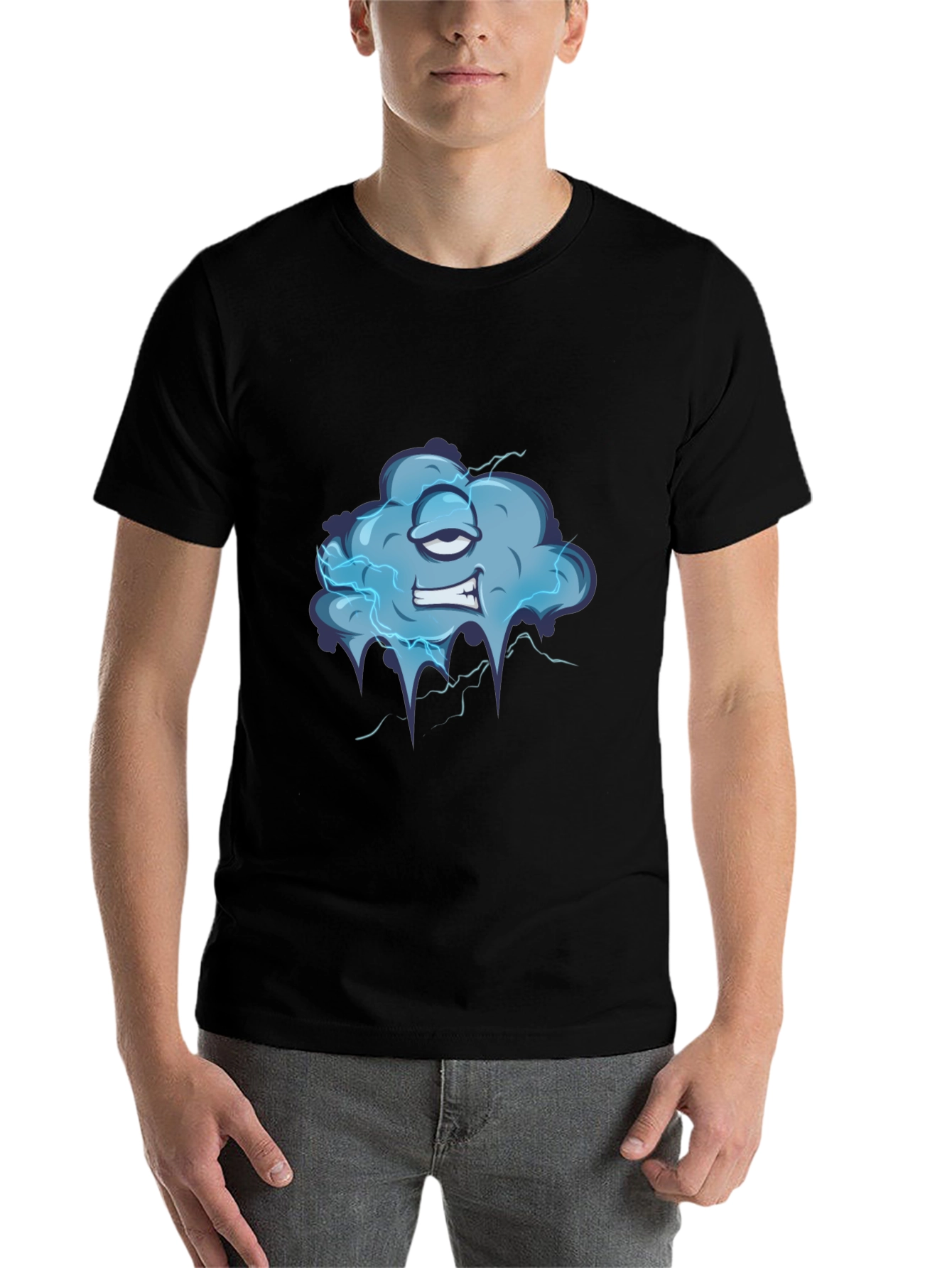 Black Cartoon Cloud Graphic Tee - Men's Black T-Shirt view 7