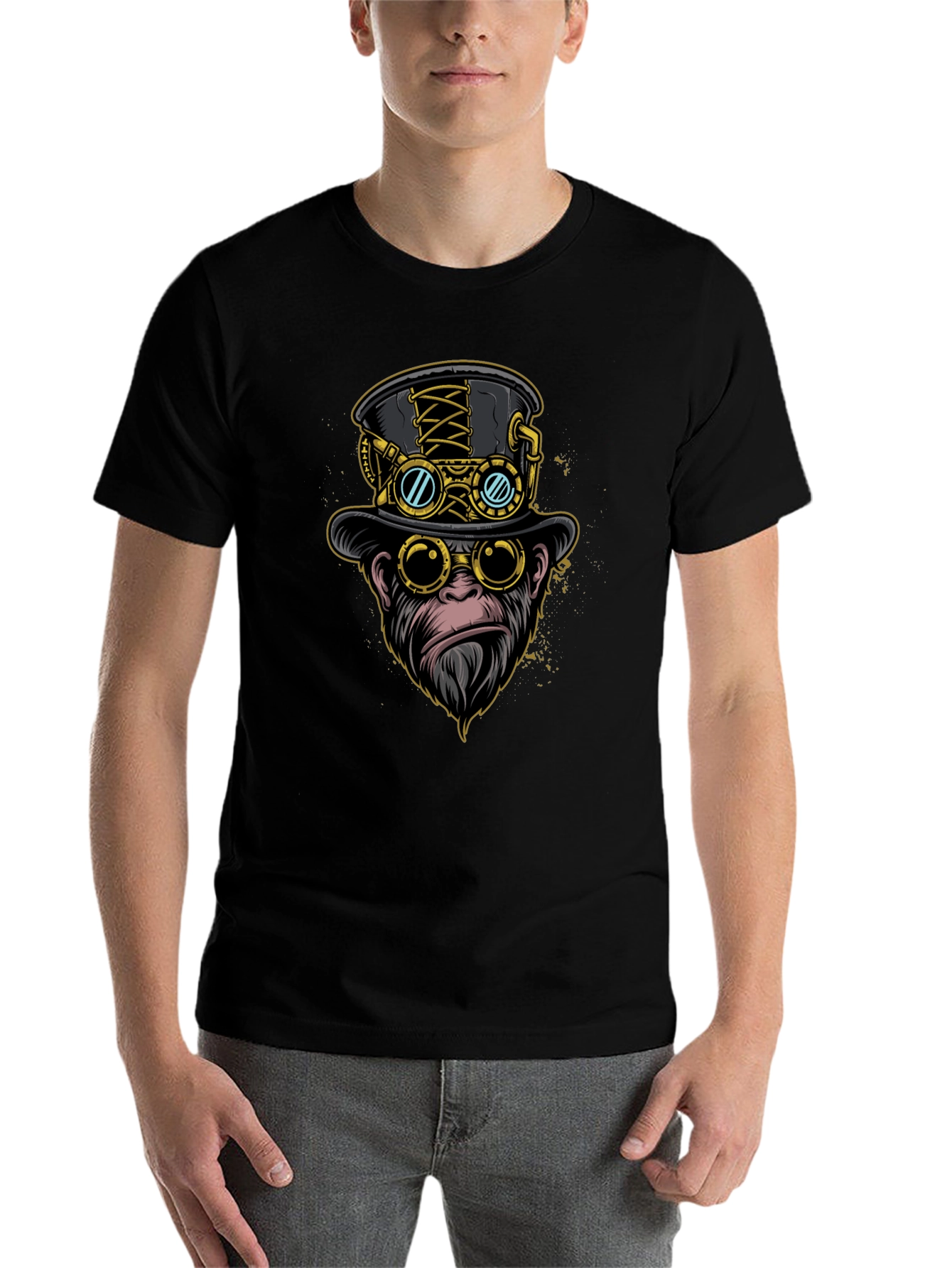 Black Steampunk Monkey Graphic Tee view 7