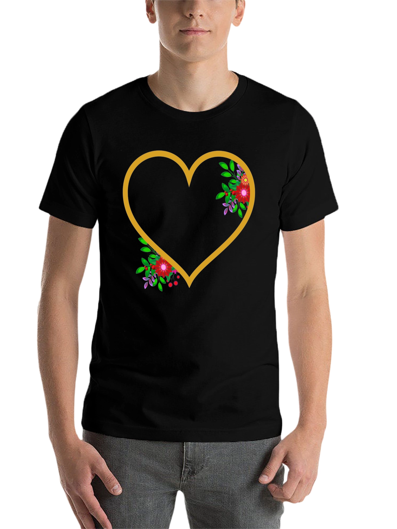 Black Floral Heart Graphic Tee - Stylish Comfort view 7