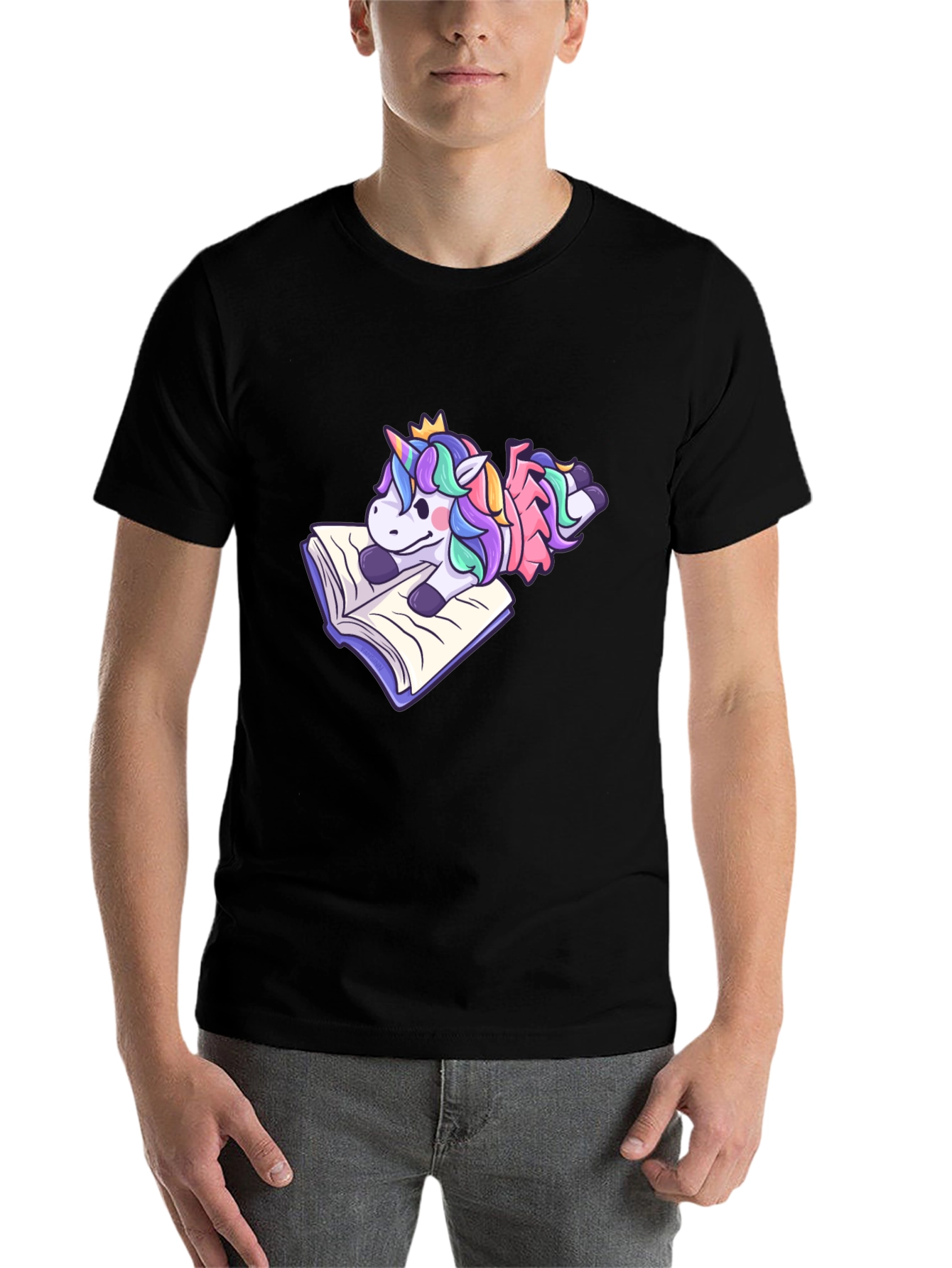 Black Unicorn Reading Book T-Shirt - Cute Cartoon Tee view 7