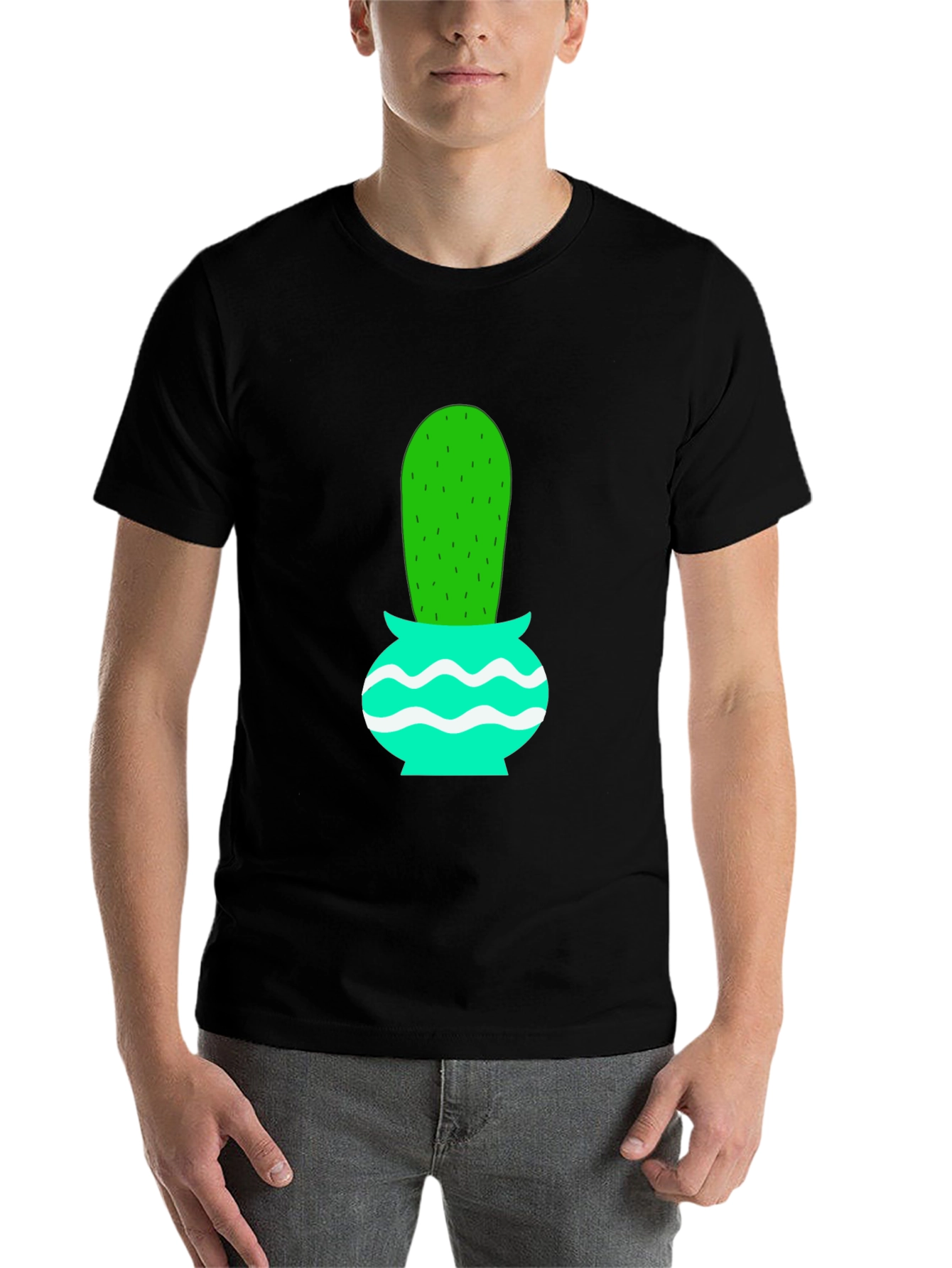Black Cactus in Pot Graphic Tee - Black Cotton T-Shirt view 7