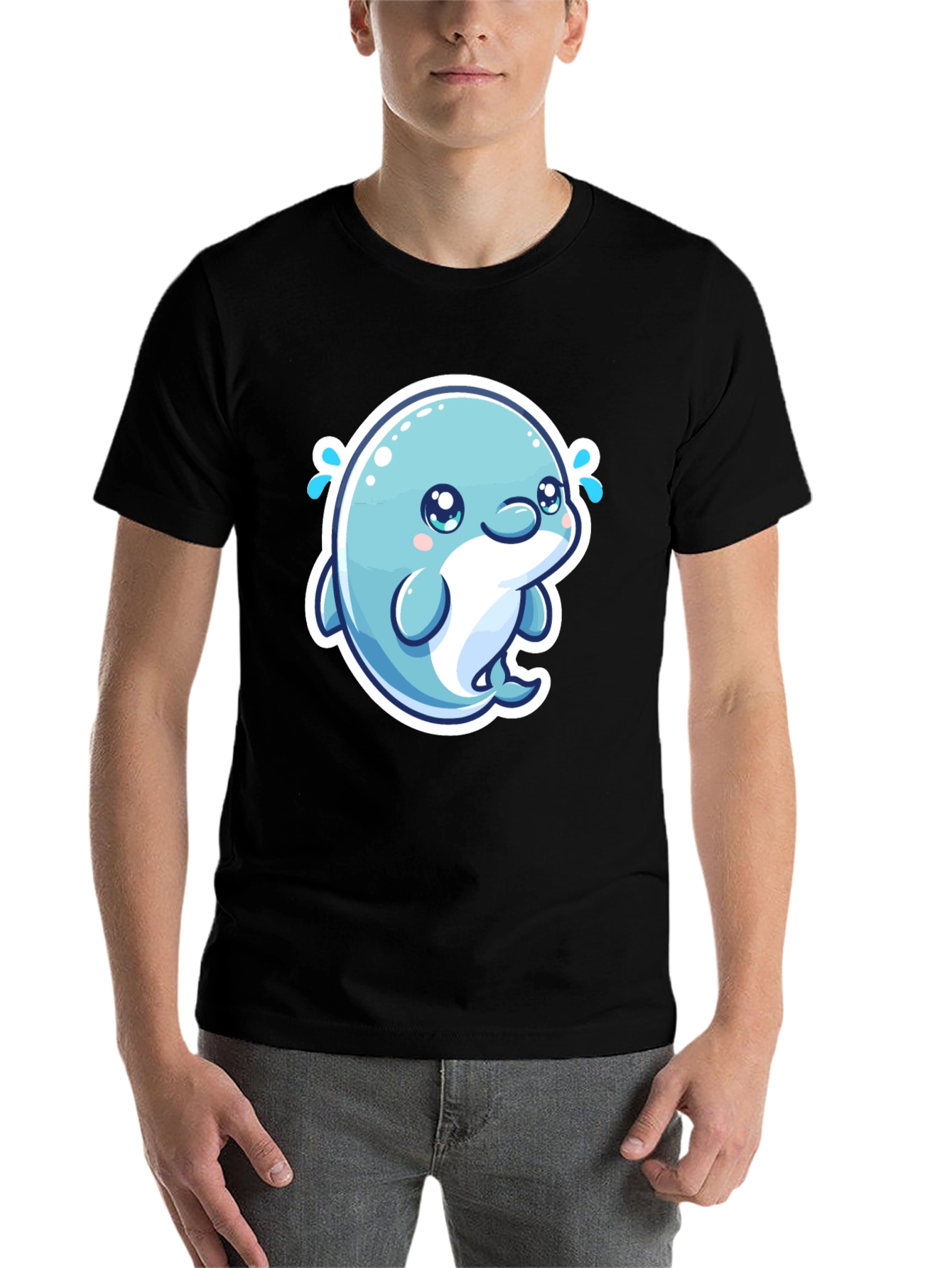 Cute Dolphin Graphic Tee - Soft Cotton Black T-Shirt - 7
