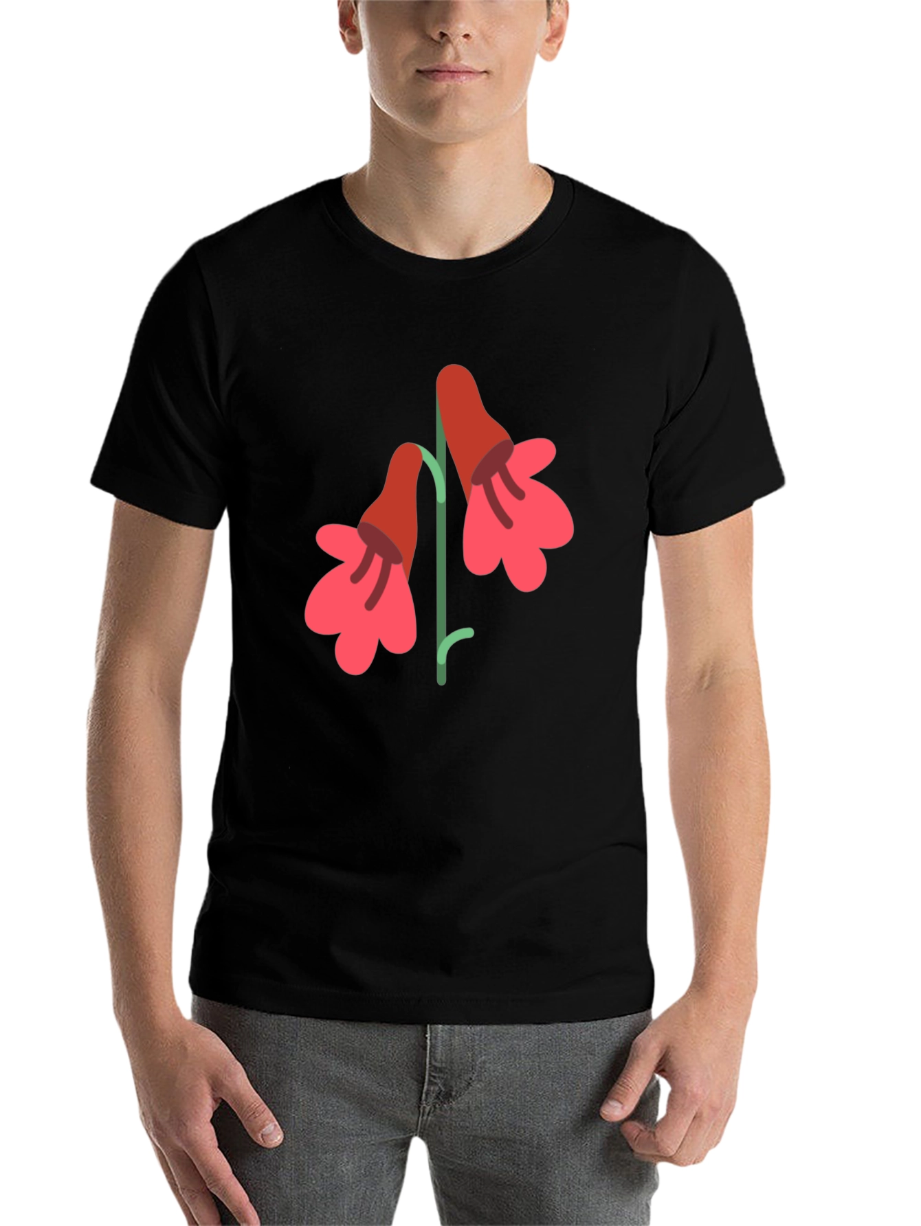 Black Floral Graphic Print Men's T-Shirt view 7