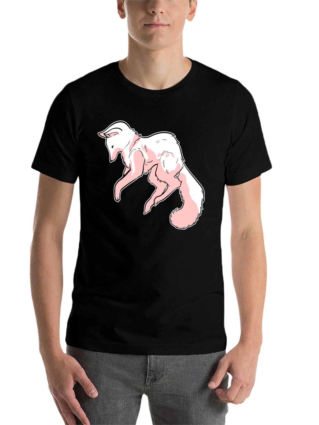 Black Pink Fox Graphic Tee - Stylish Black T-Shirt view 7