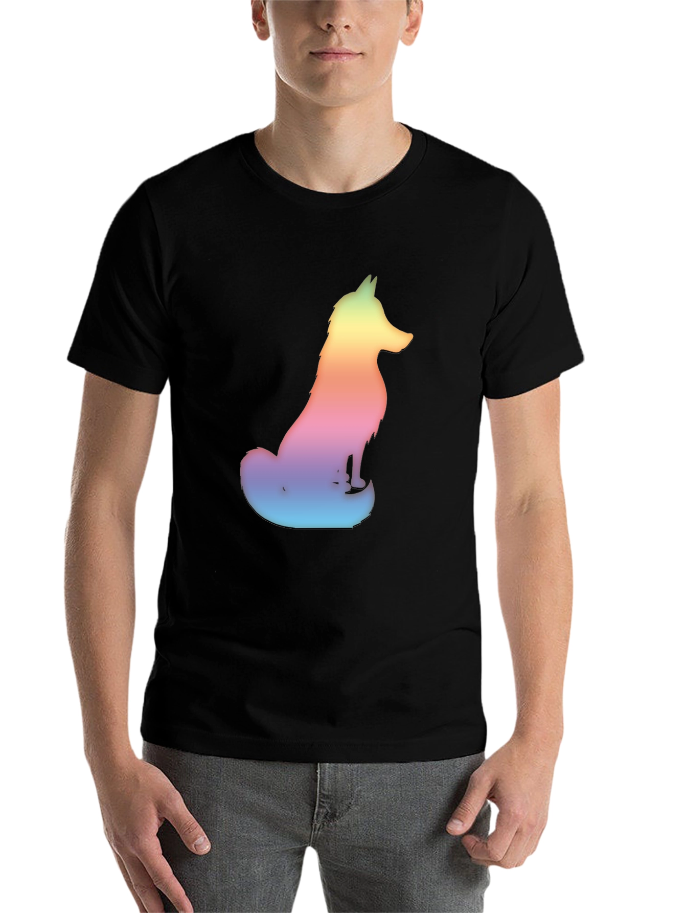 Black Rainbow Fox Graphic Tee - Men's Black T-Shirt view 7