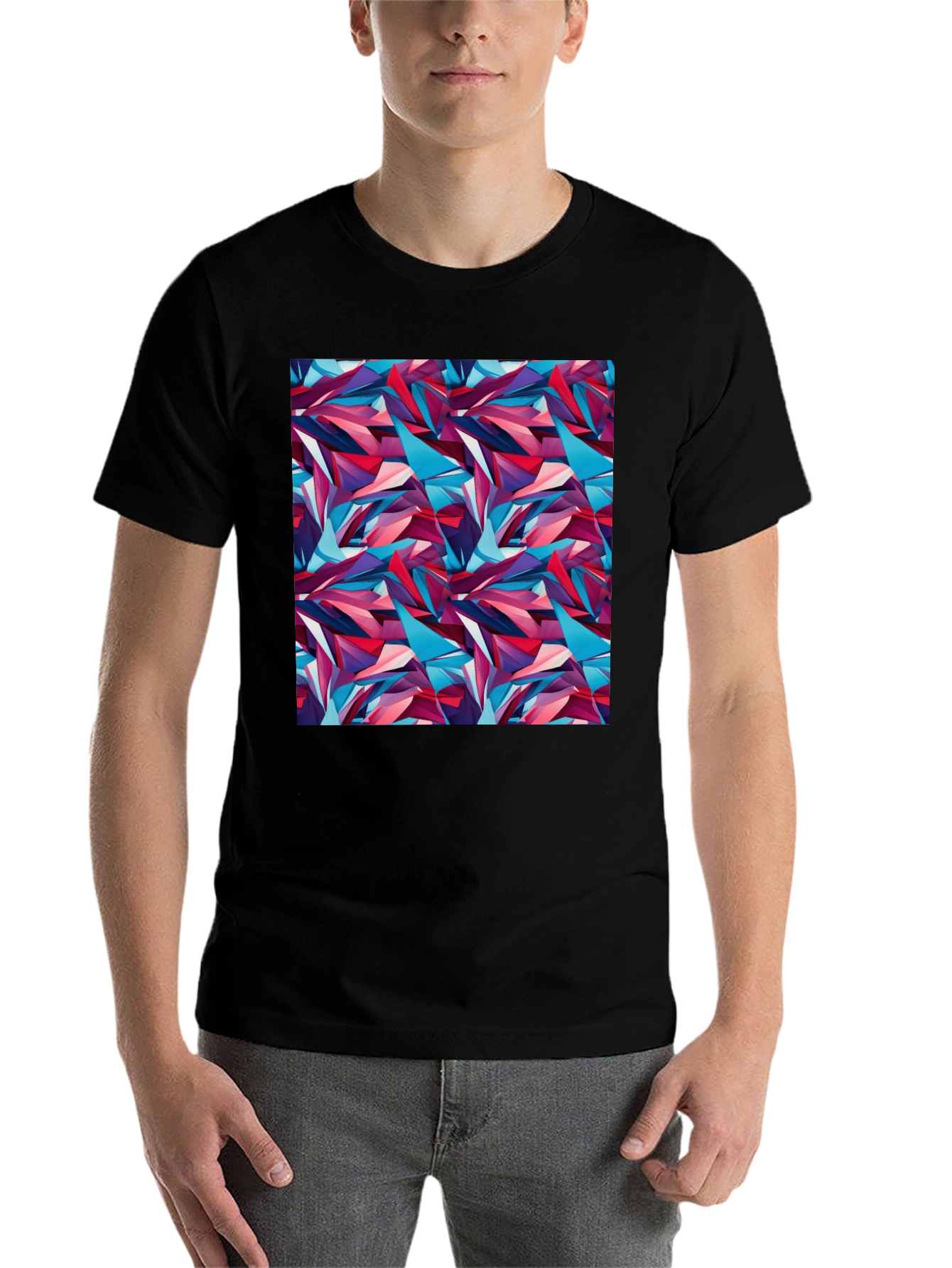 Black Abstract Geometric Pattern Black T-Shirt view 7