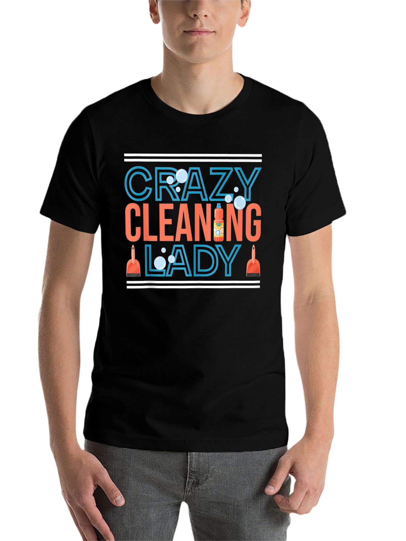 Black Crazy Cleaning Lady T-Shirt - Funny Cleaning Tee view 7