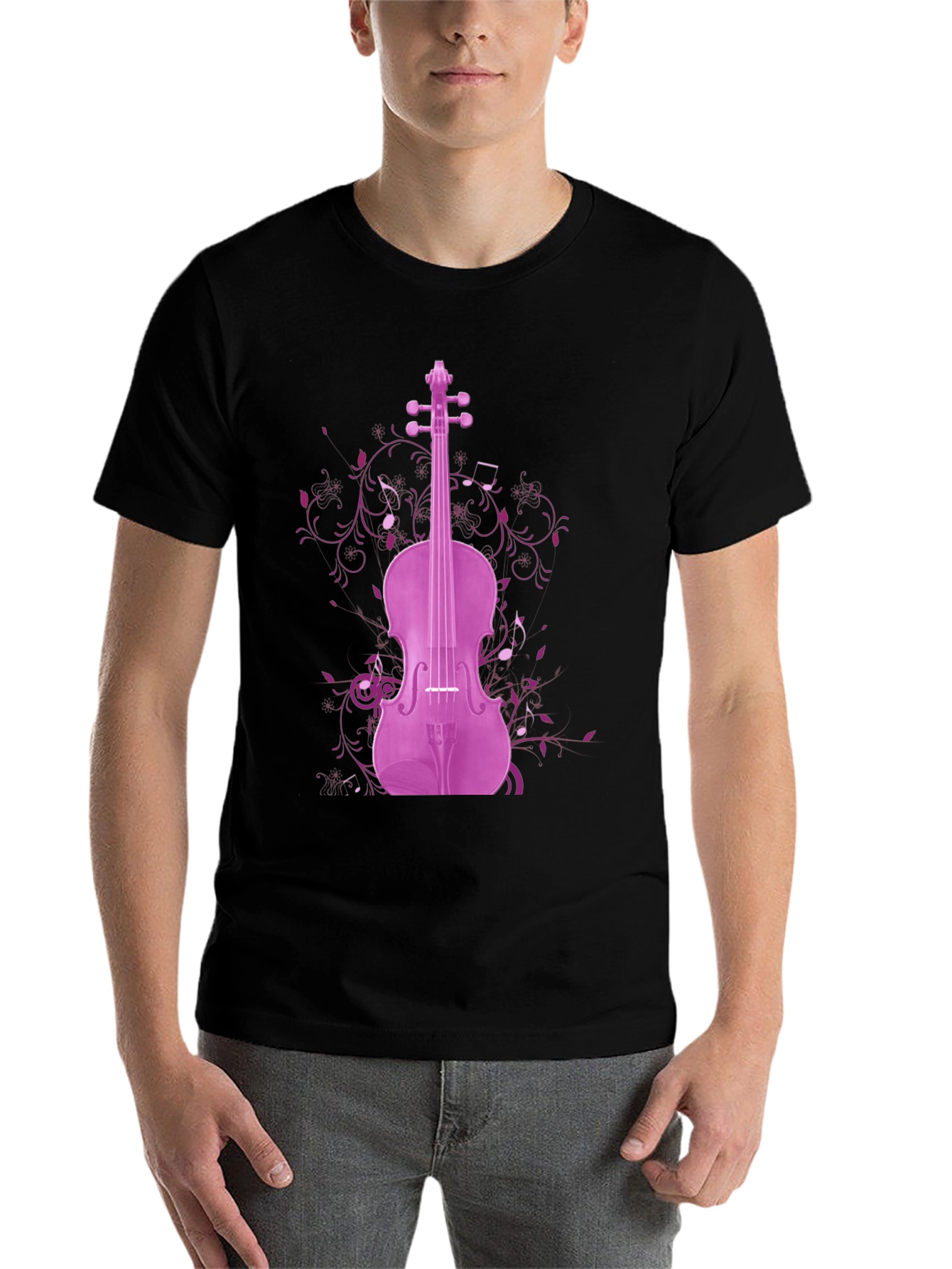 Black Musical Violin Graphic Tee - Black view 7