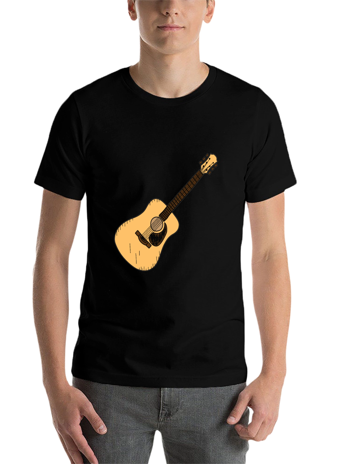 Black Guitar Graphic Tee - Black Cotton Casual T-Shirt view 7