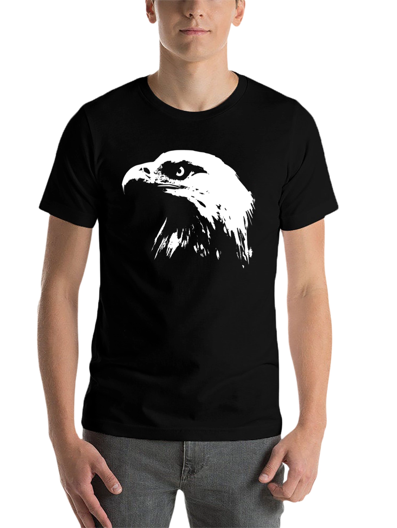 Black Black T-Shirt with Bold Eagle Graphic Print view 7