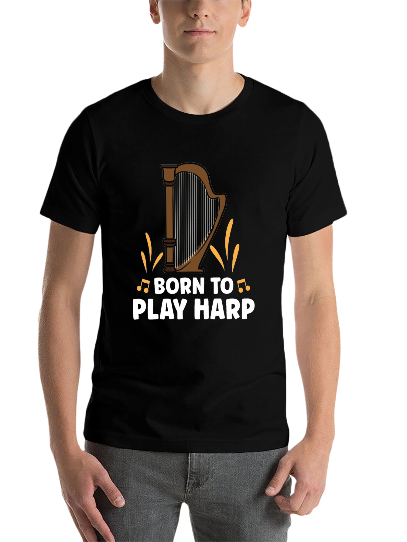 Black Born to Play Harp Graphic Tee - Musician's Shirt view 7