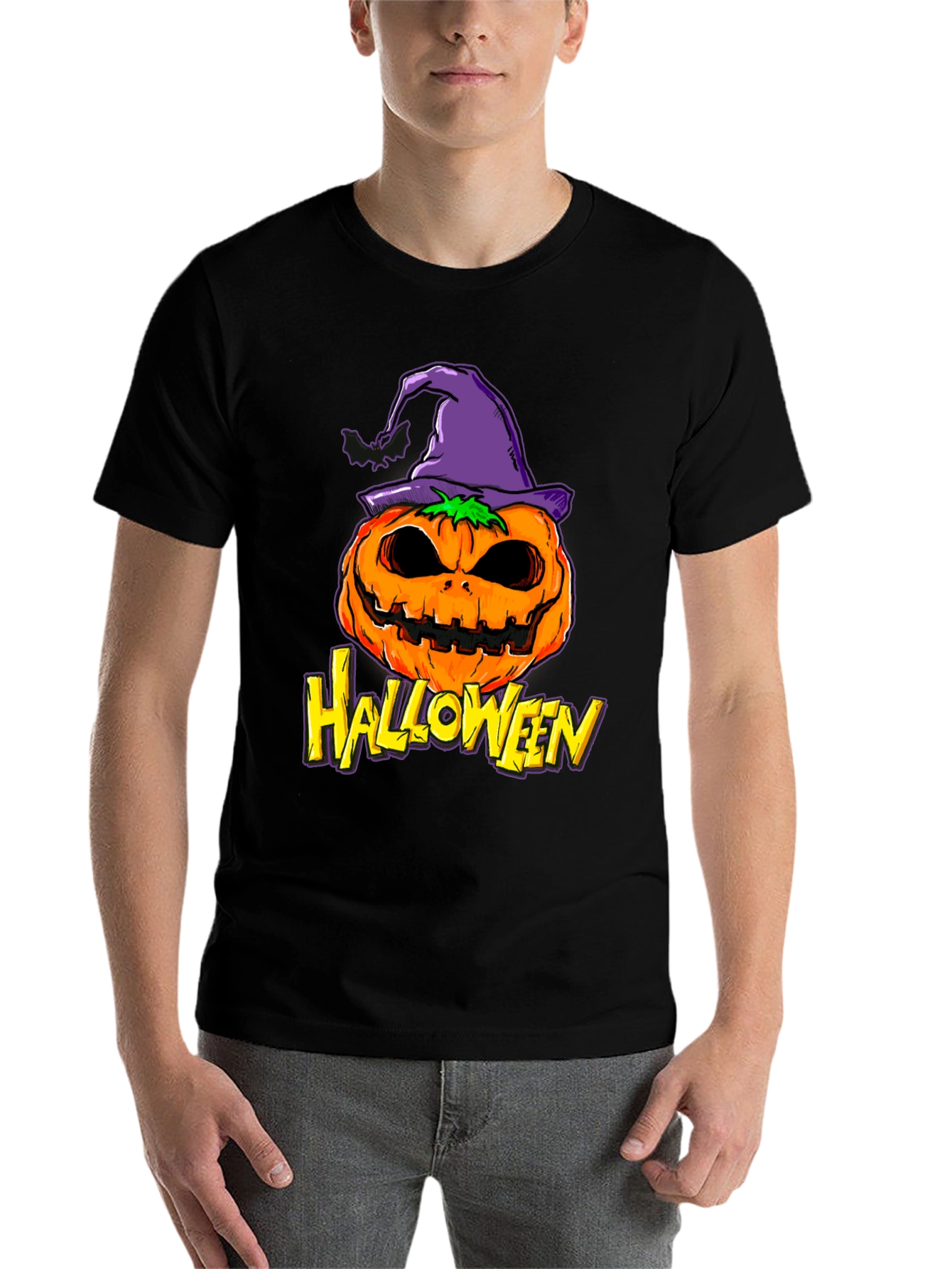 Black Halloween Pumpkin Witch Hat Graphic Tee view 7