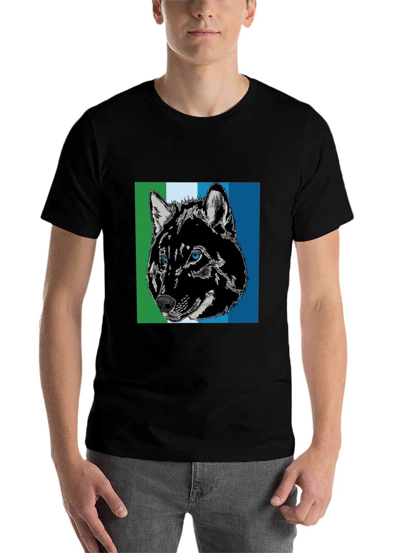 Black Wolf Graphic Print Black T-Shirt view 7
