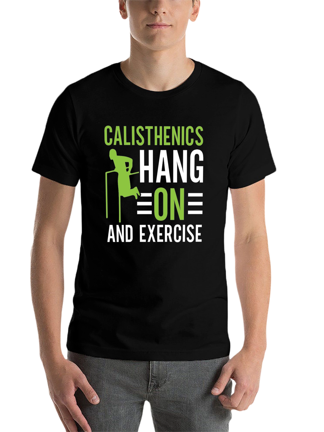 Black Calisthenics Hang On and Exercise Black T-Shirt view 7