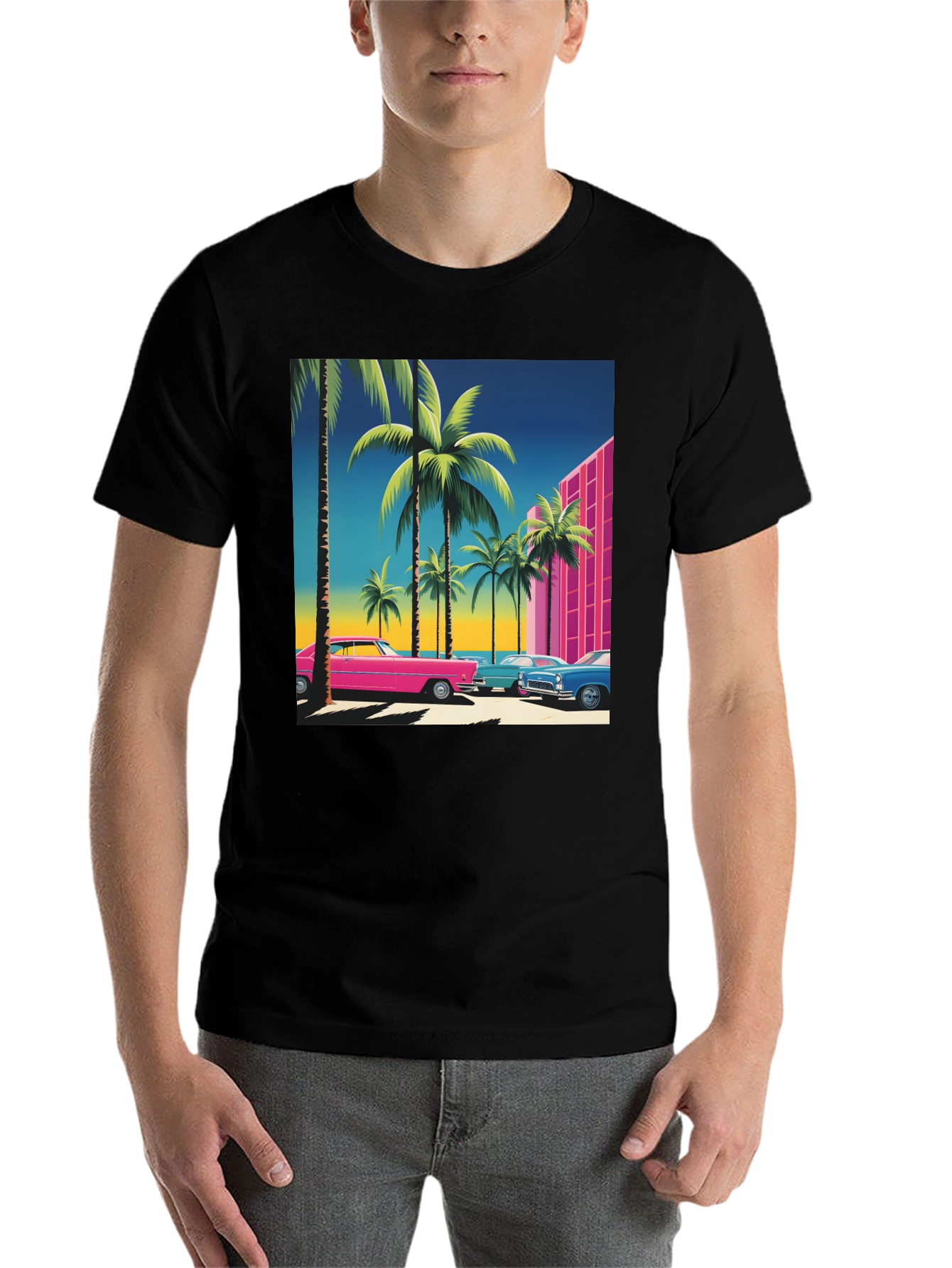 Black Retro Miami Vice Style T-Shirt view 7