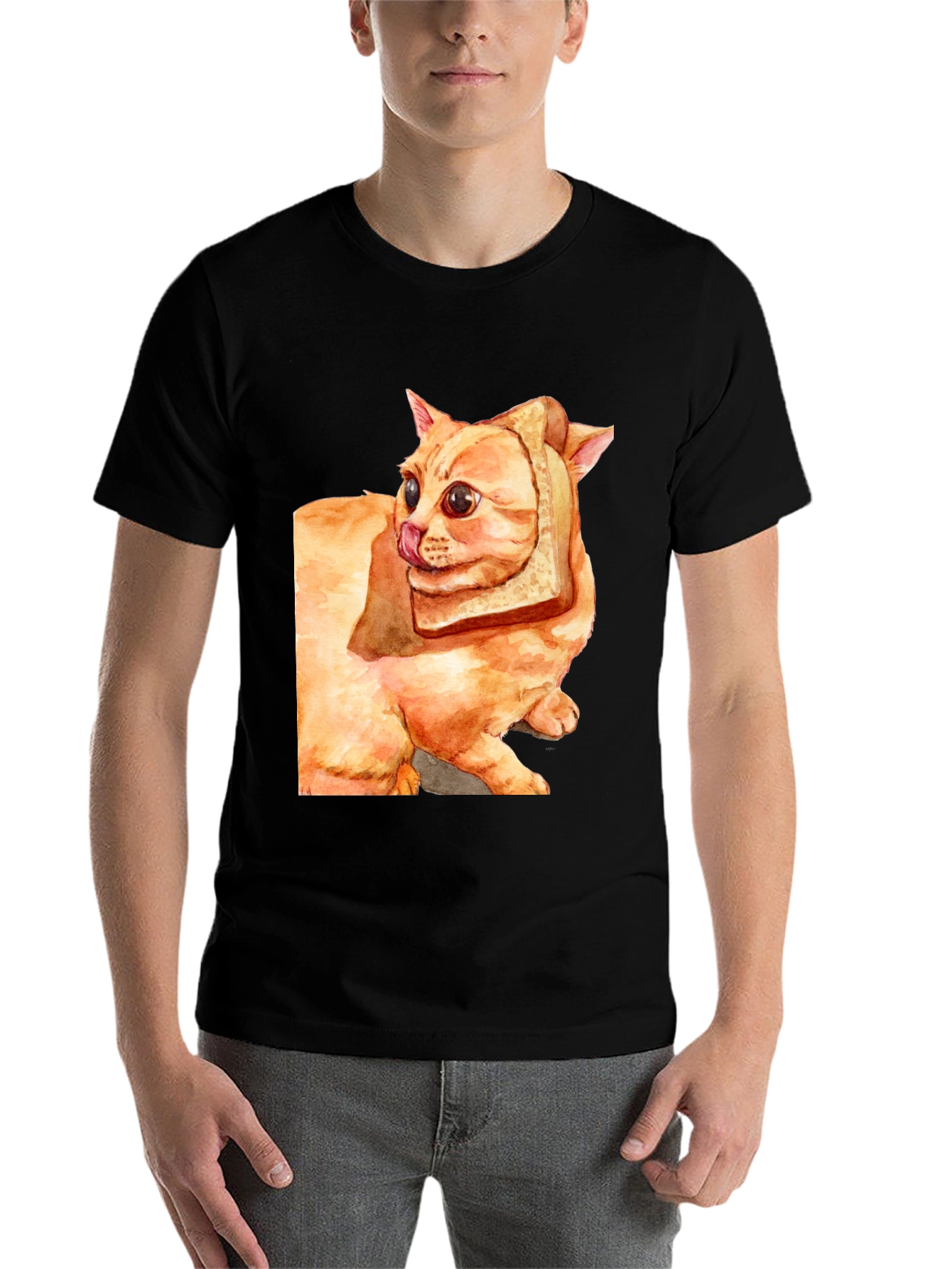 Black Cat Bread Slice Graphic Tee - Unique Design view 7