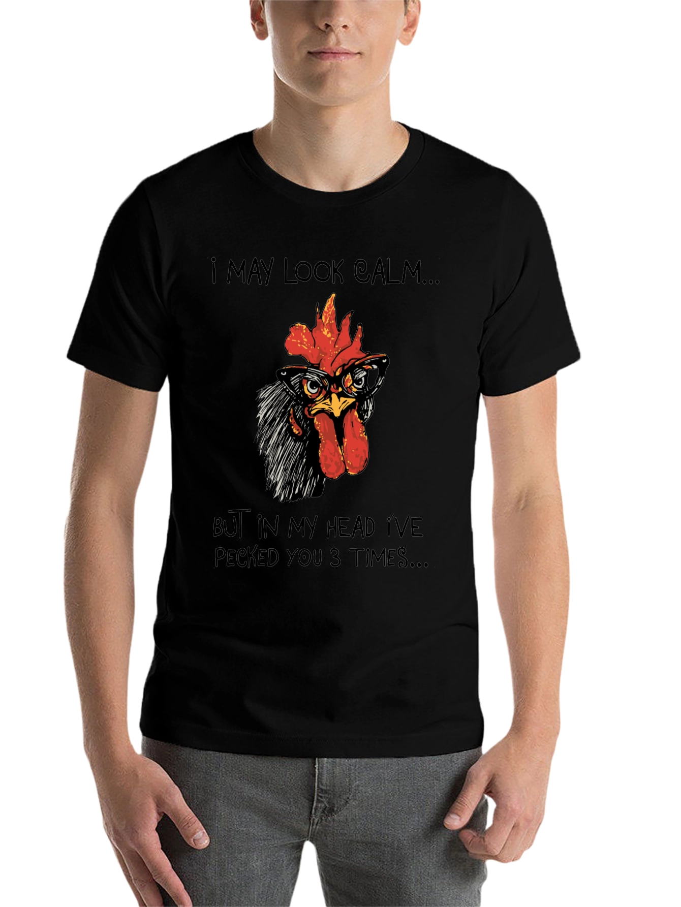 Black Calm Chicken T-Shirt - Funny Rooster Tee view 7