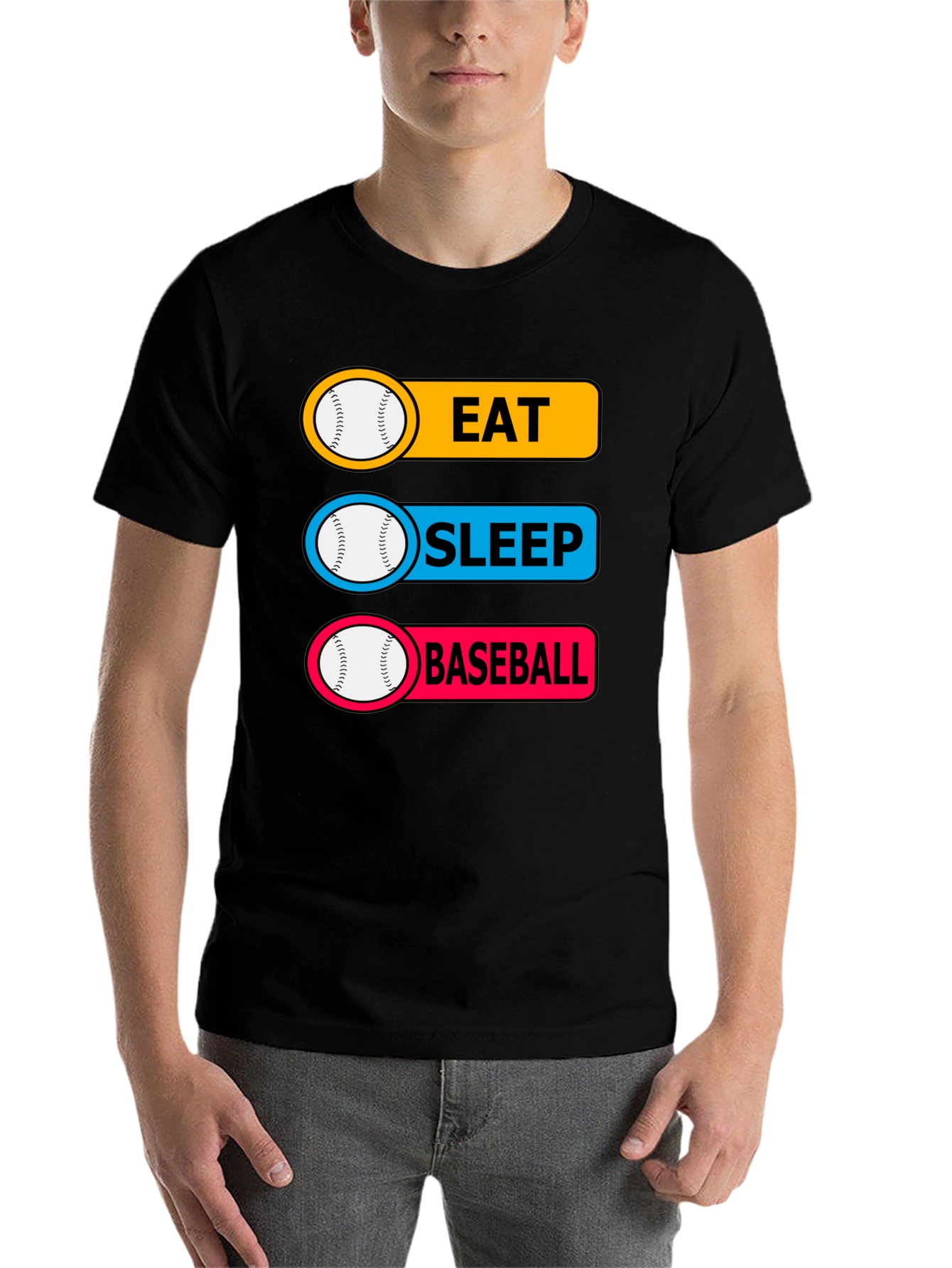 Black Eat Sleep Baseball T-Shirt Funny Sports Tee view 7