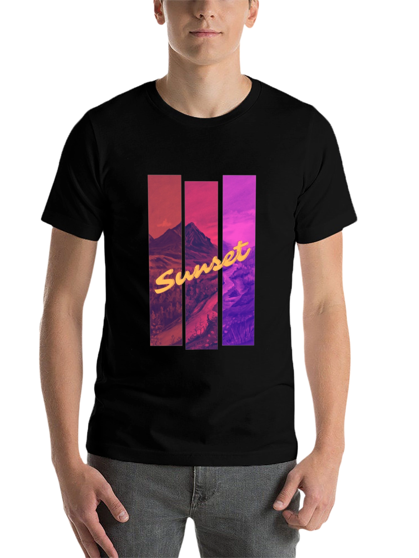 Black Sunset Mountain Graphic Tee - Black Cotton Blend view 7
