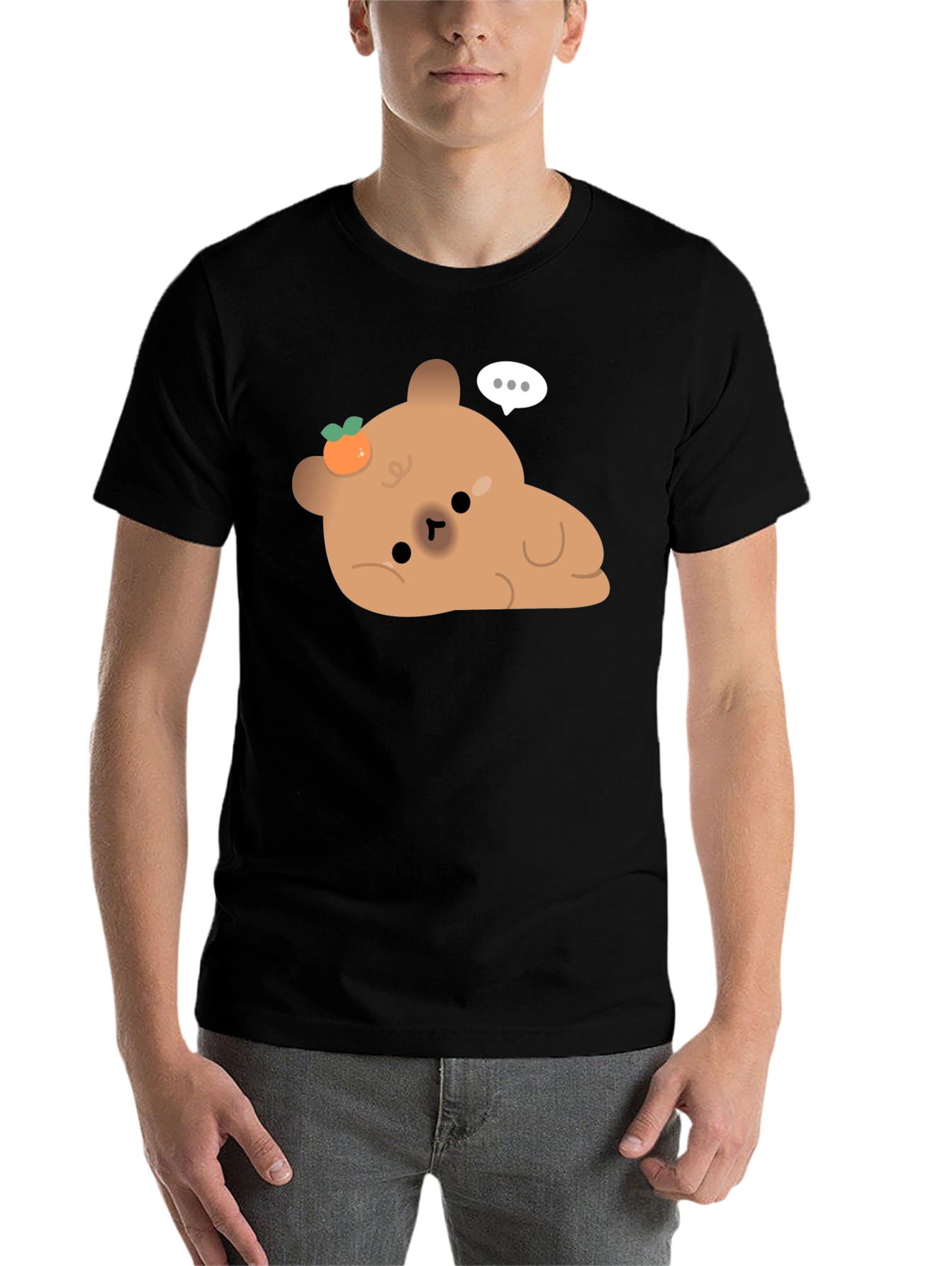 Black Cute Bear with Tangerine T-Shirt view 7