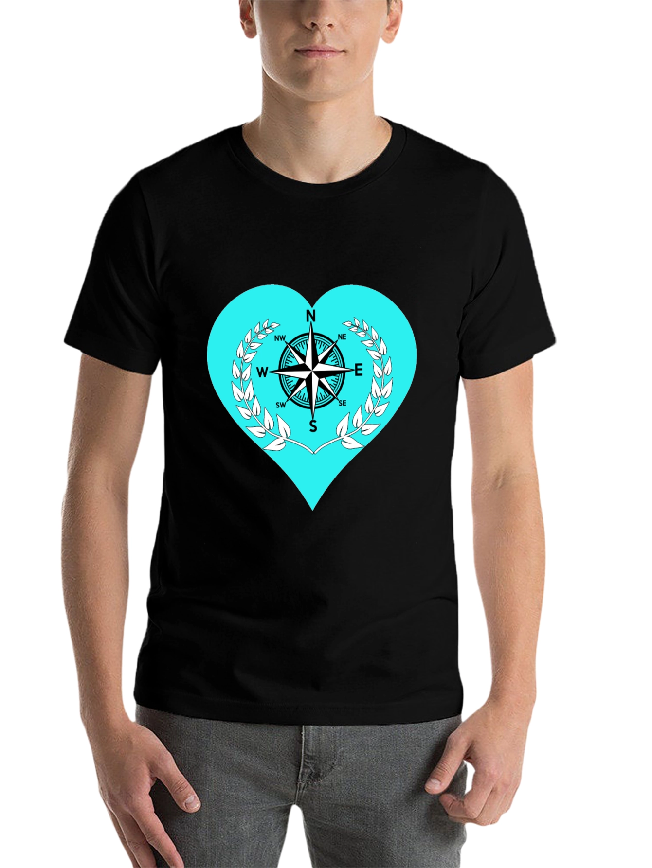 Black Compass Heart Graphic Tee - Stylish Black T-Shirt view 7