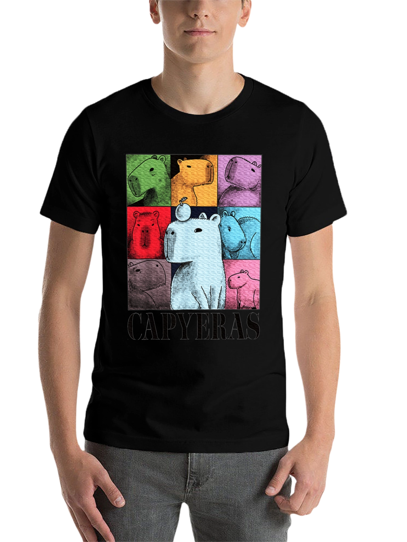 Black Capybara Pop Art Graphic Tee view 7